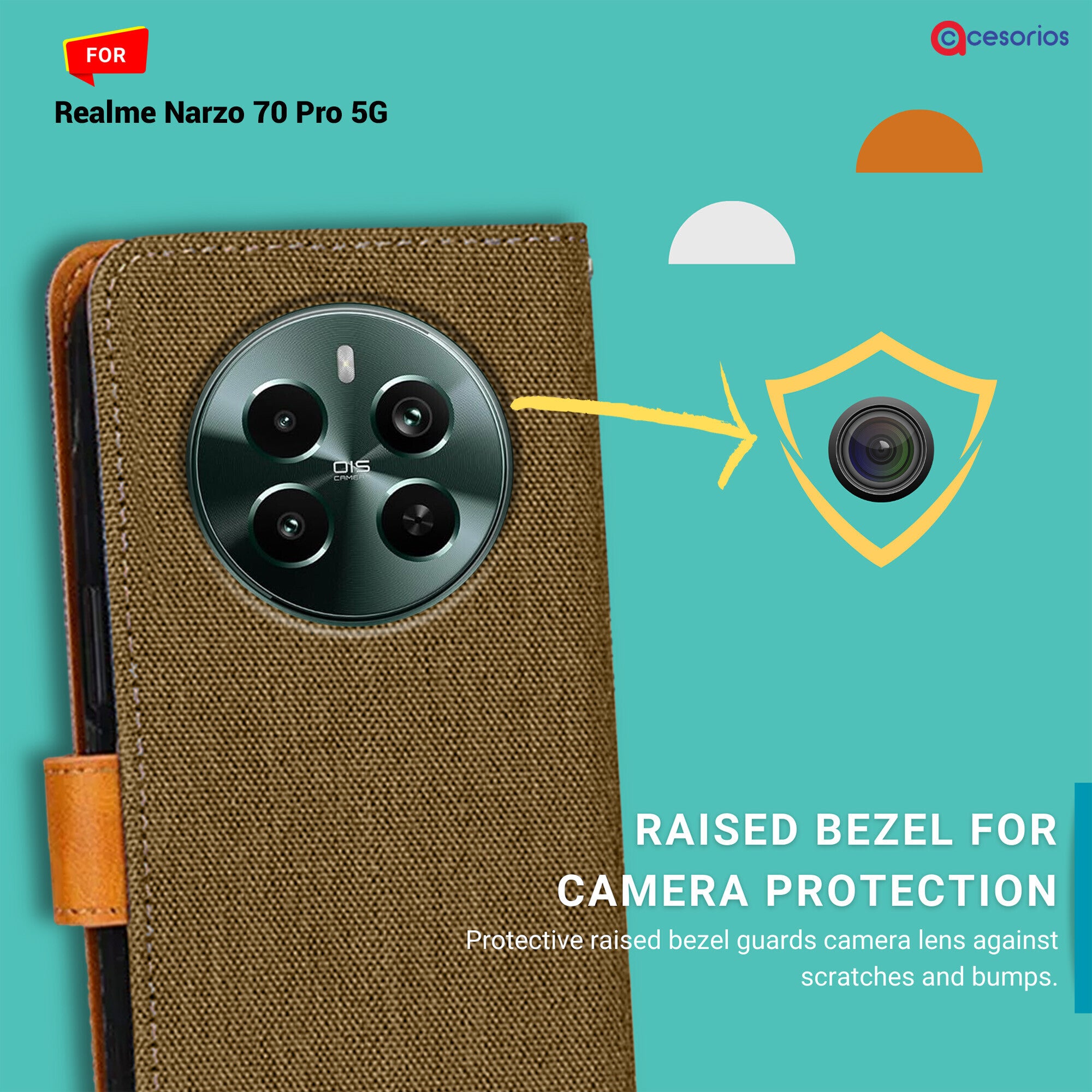 Accesorios Realme Narzo 70 Pro 5G denim flip cover – Dark Brown – Image 2 #color_dark brown