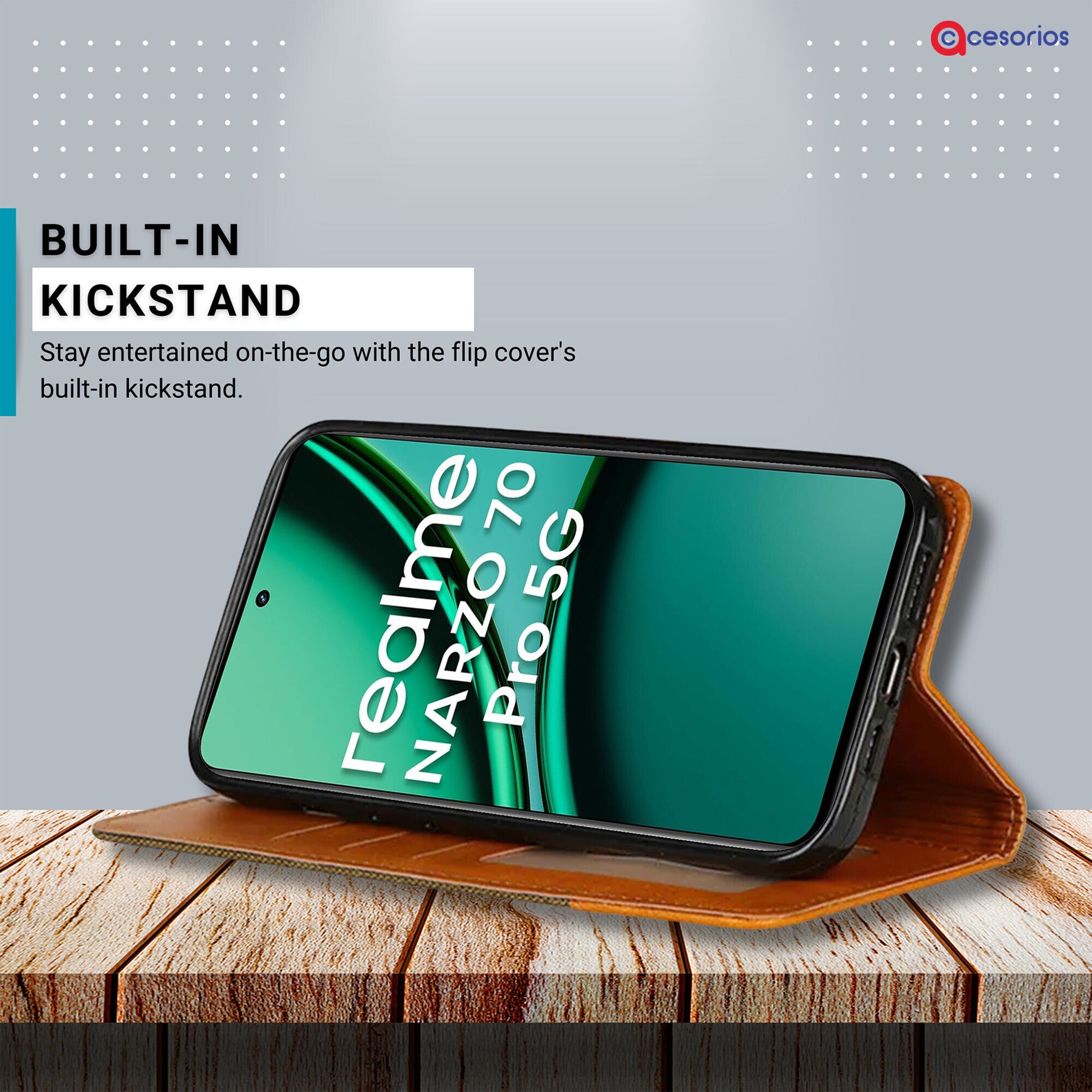 Accesorios Realme Narzo 70 Pro 5G denim flip cover – Dark Brown – Image 4 #color_dark brown