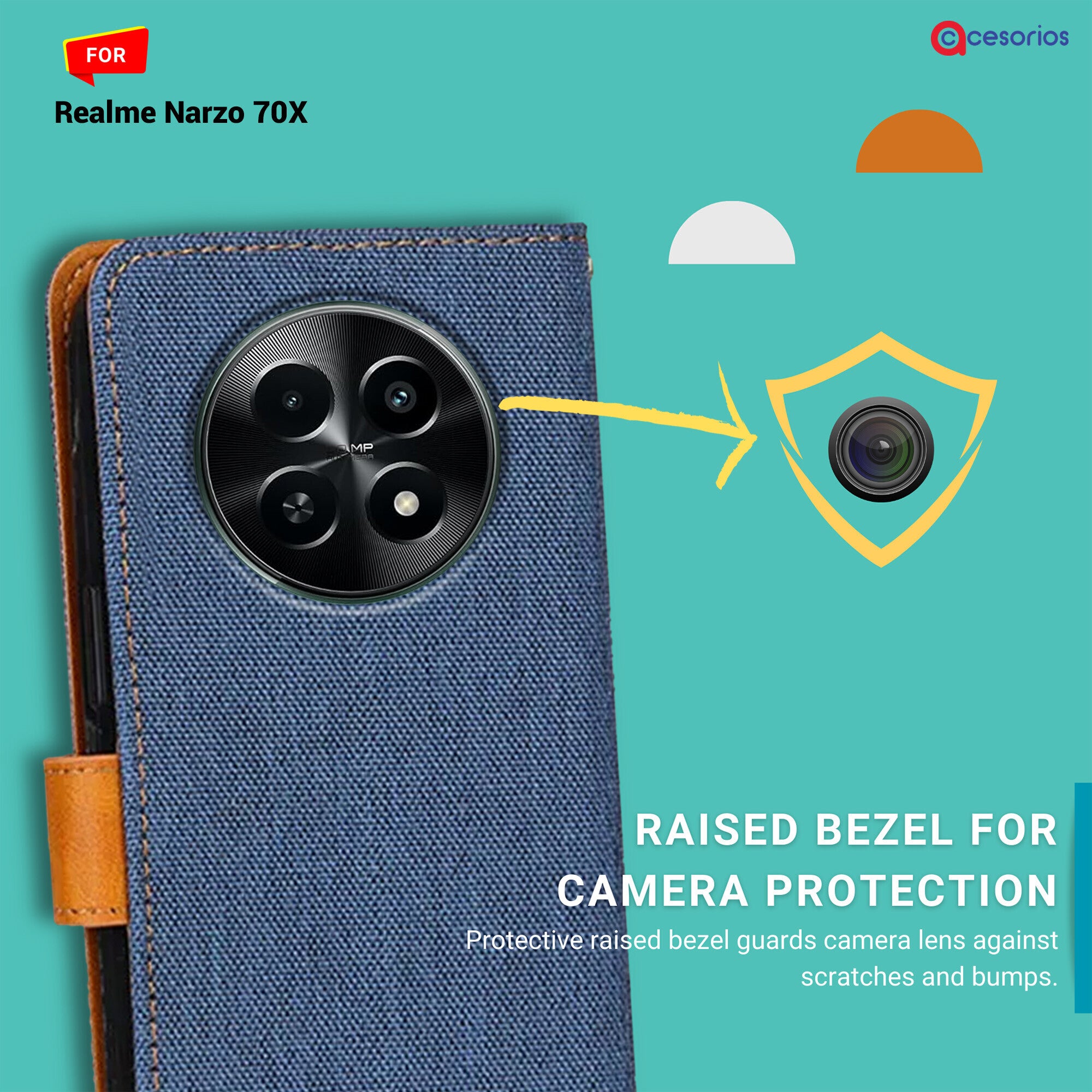 Accesorios Realme Narzo 70X denim flip cover – Blue – Image 2 #color_blue
