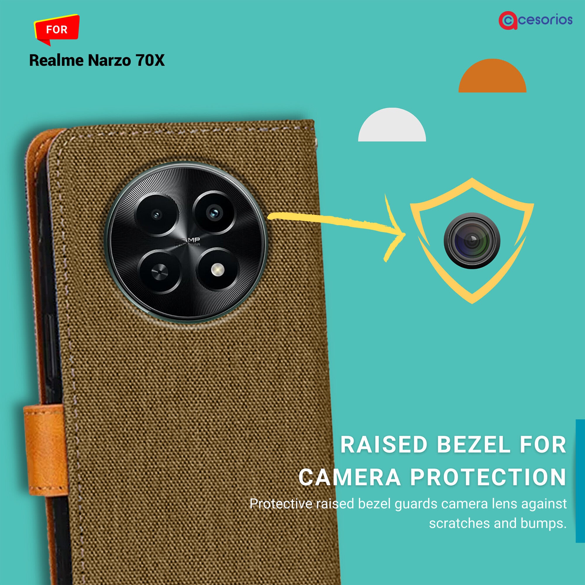 Accesorios Realme Narzo 70X denim flip cover – Dark Brown – Image 2 #color_dark brown