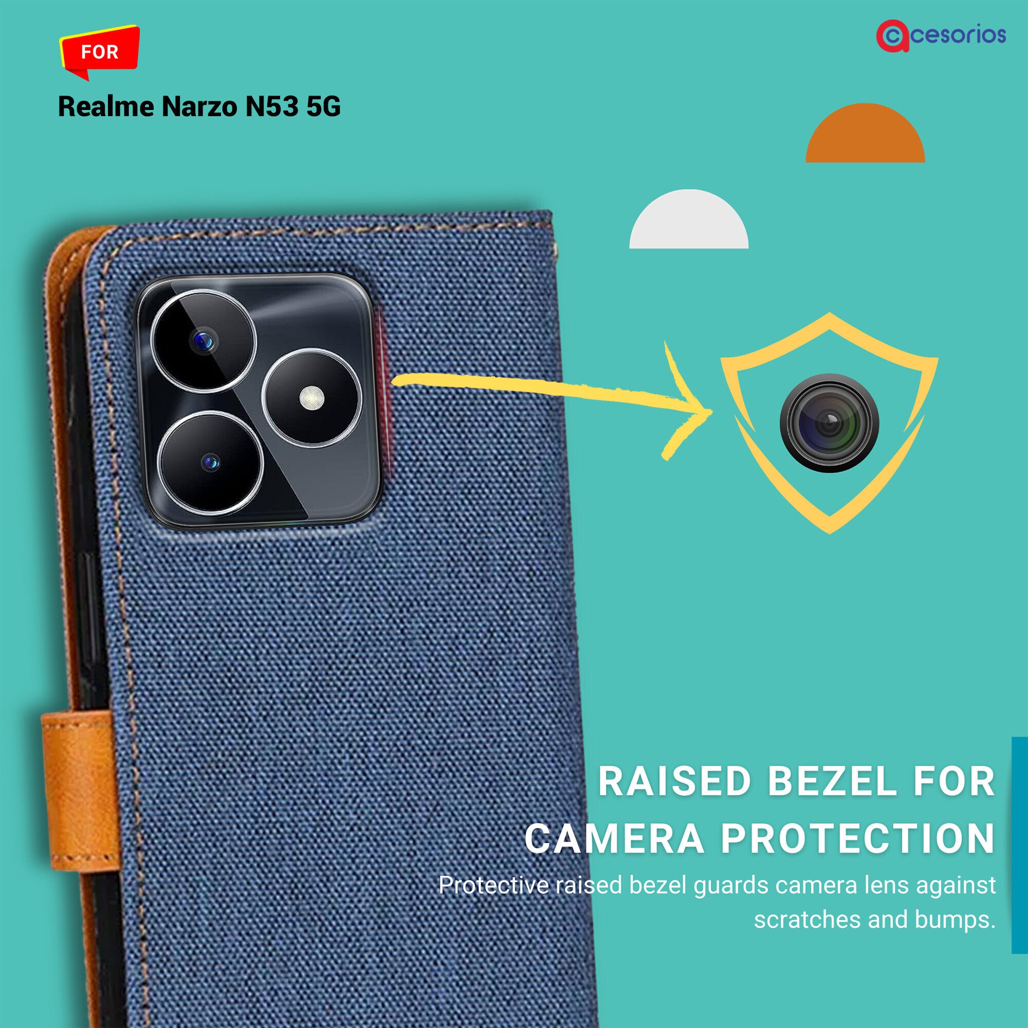 Accesorios Realme Narzo N53 5G denim flip cover – Blue – Image 2 #color_blue
