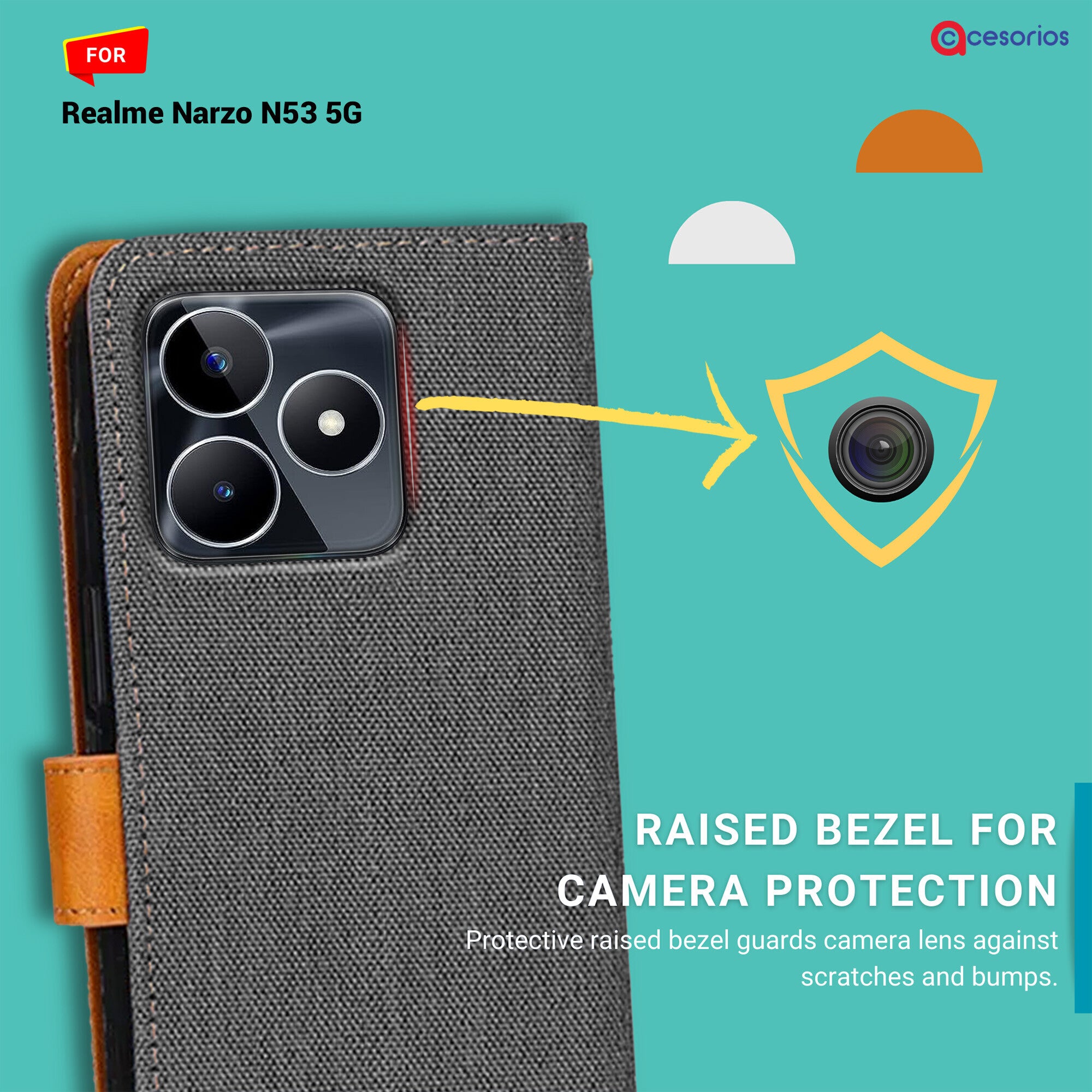 Accesorios Realme Narzo N53 5G denim flip cover – Grey – Image 2 #color_grey