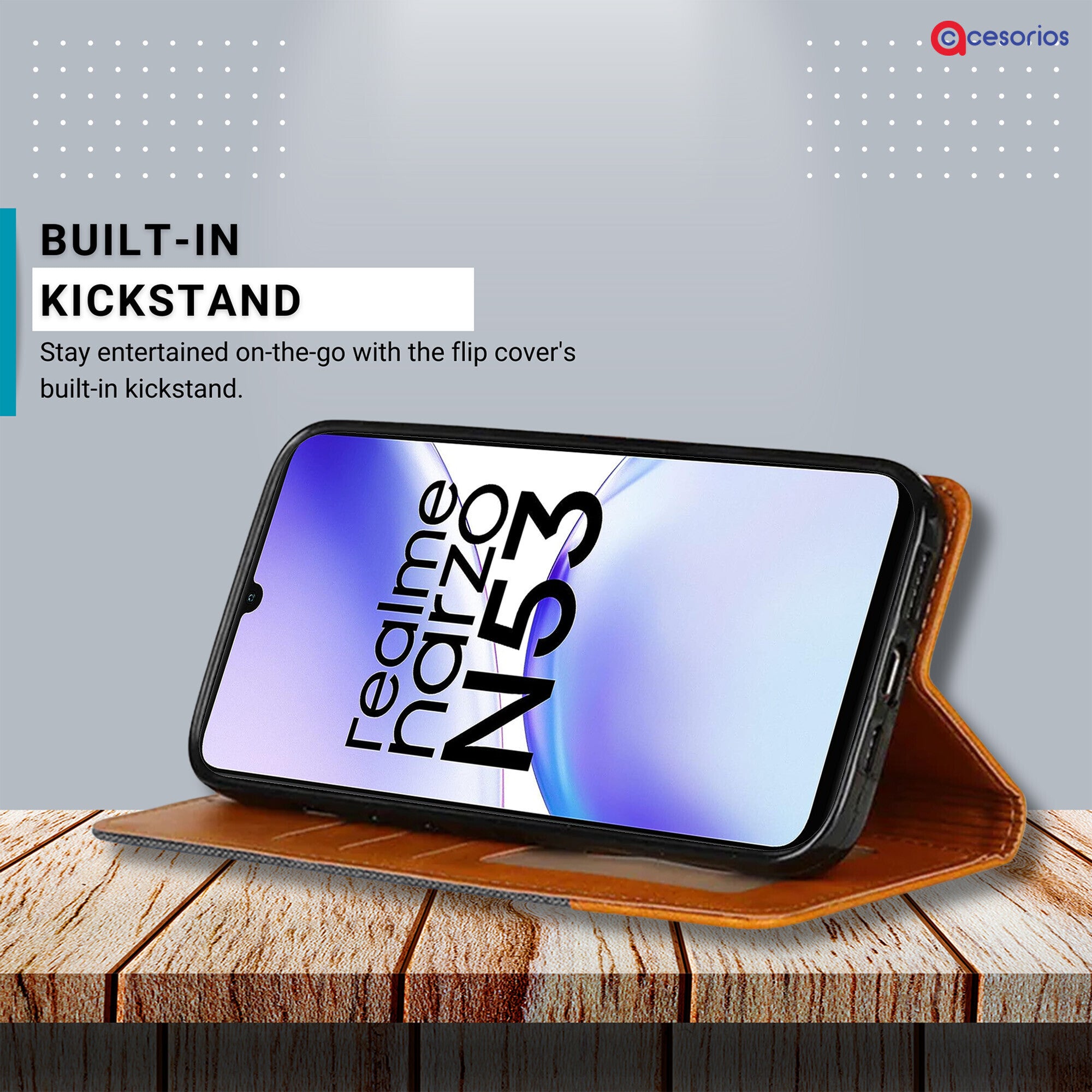 Accesorios Realme Narzo N53 5G denim flip cover – Grey – Image 4 #color_grey