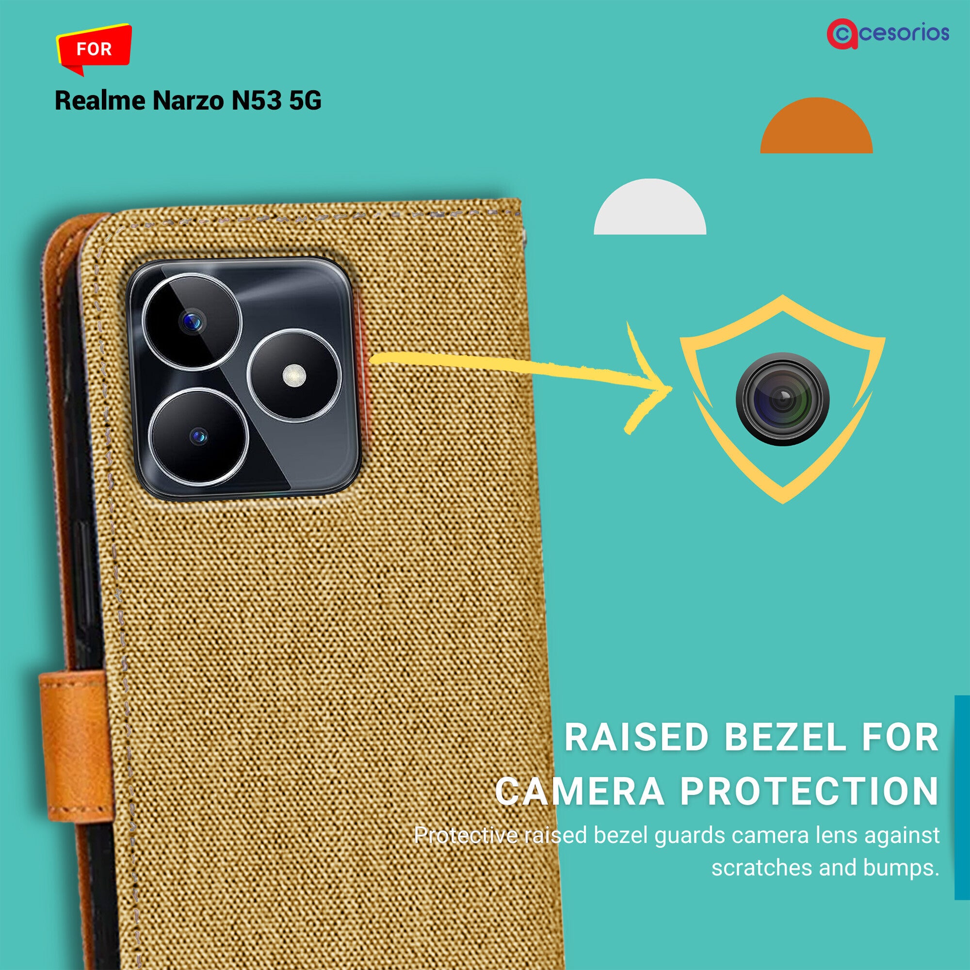 Accesorios Realme Narzo N53 5G denim flip cover – Light Brown – Image 2 #color_light brown