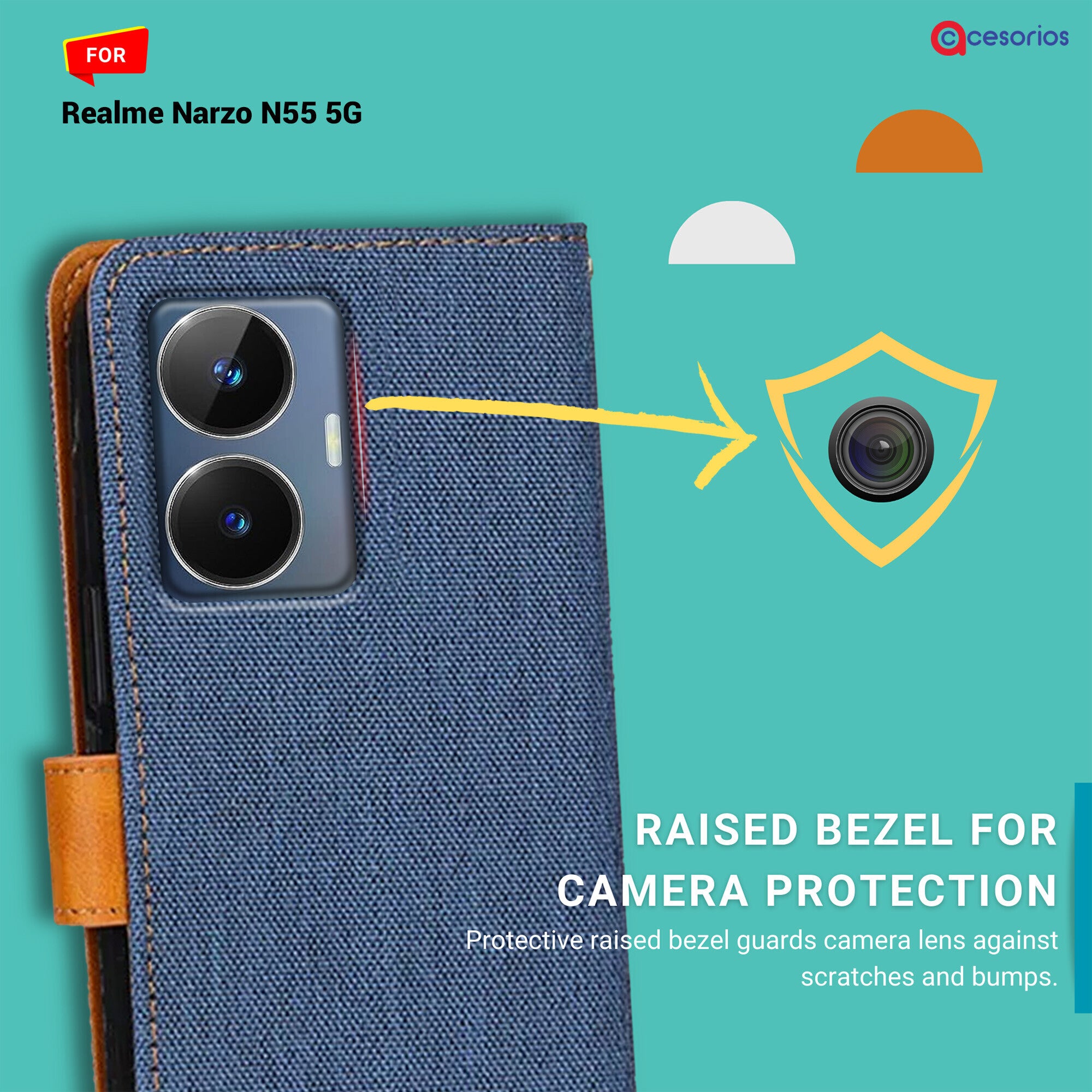 Accesorios Realme Narzo N55 5G denim flip cover – Blue – Image 2 #color_blue