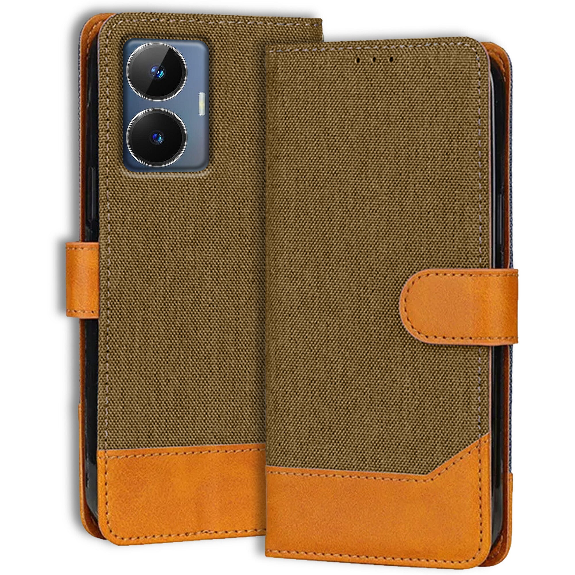 Accesorios Realme Narzo N55 5G denim flip cover – Dark Brown – Image 1 #color_dark brown