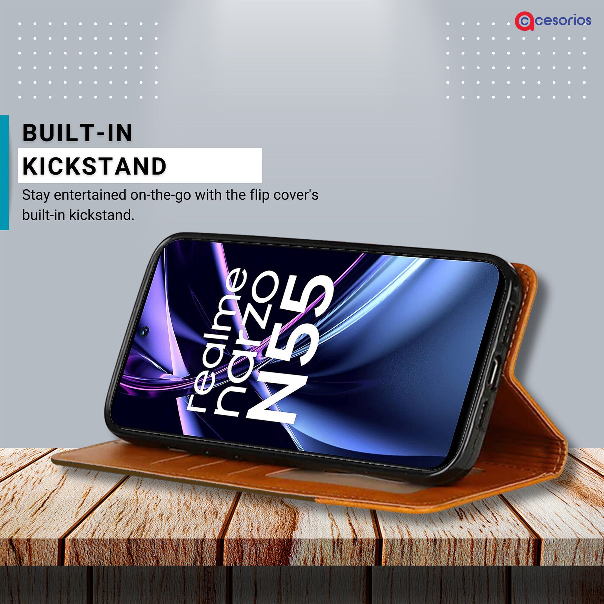 Accesorios Realme Narzo N55 5G denim flip cover – Dark Brown – Image 4 #color_dark brown