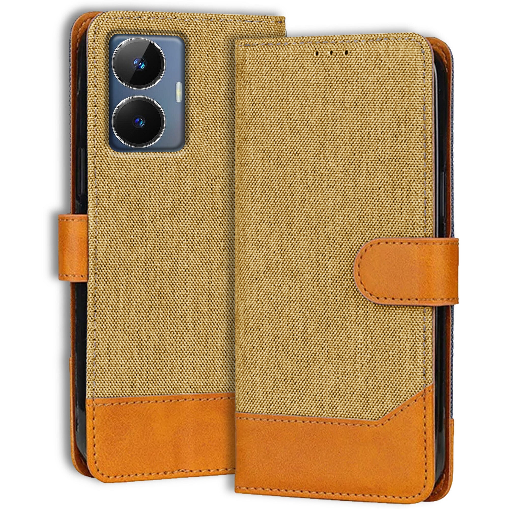 Accesorios Realme Narzo N55 5G denim flip cover – Light Brown – Image 1 #color_light brown