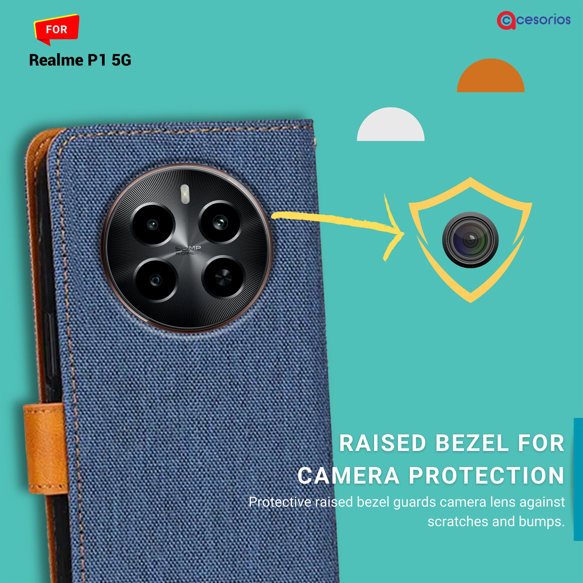 Accesorios Realme P1 5G denim flip cover – Blue – Image 2 #color_blue
