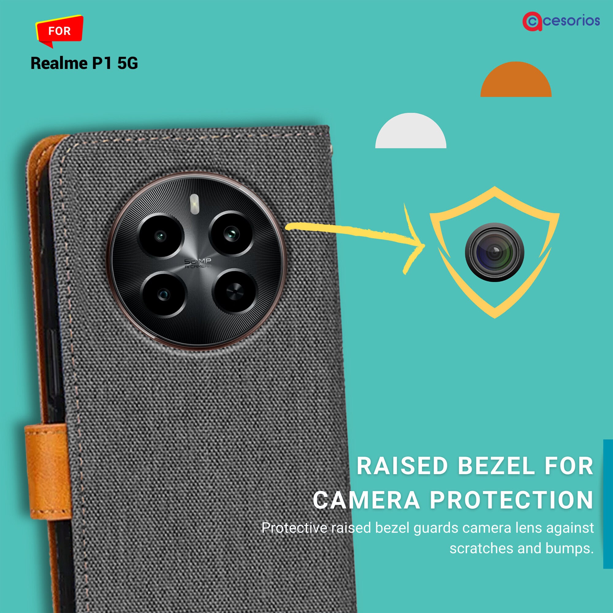 Accesorios Realme P1 5G denim flip cover – Grey – Image 2 #color_grey