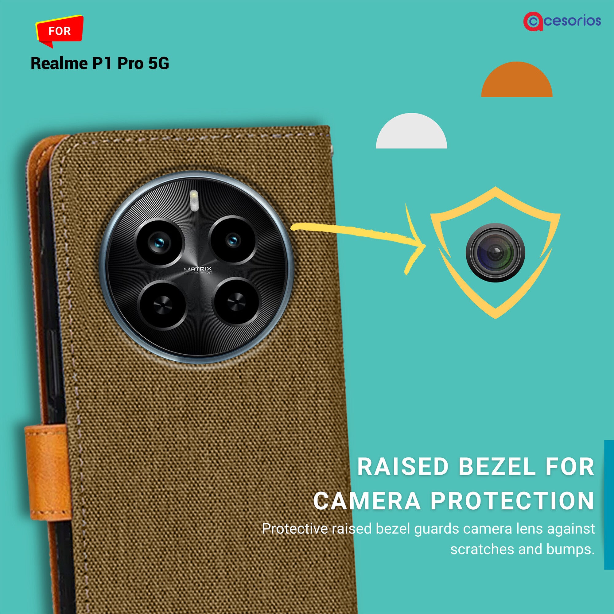 Accesorios Realme P1 Pro 5G denim flip cover – Dark Brown – Image 2 #color_dark brown