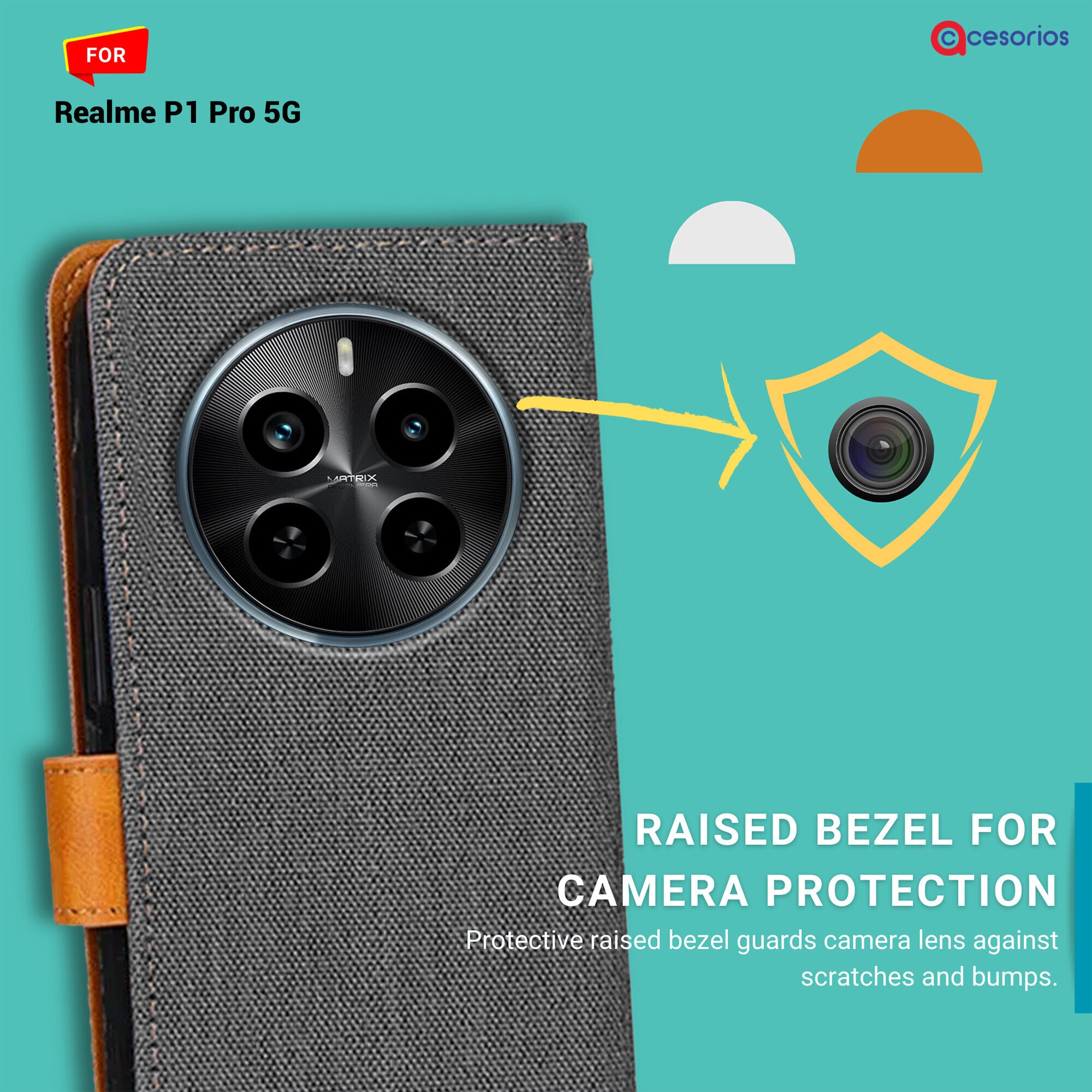 Accesorios Realme P1 Pro 5G denim flip cover – Grey – Image 2 #color_grey