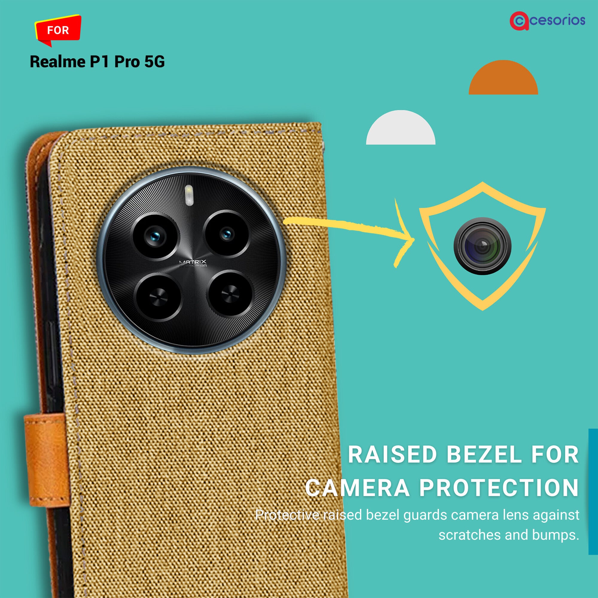 Accesorios Realme P1 Pro 5G denim flip cover – Light Brown – Image 2 #color_light brown