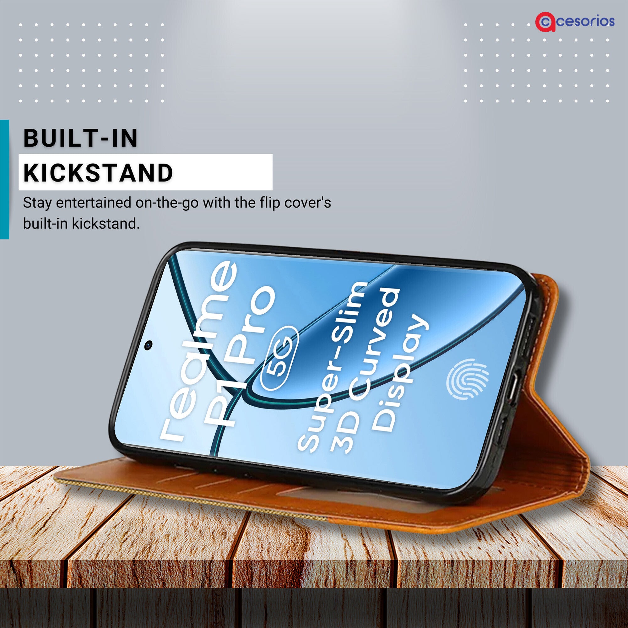 Accesorios Realme P1 Pro 5G denim flip cover – Light Brown – Image 4 #color_light brown