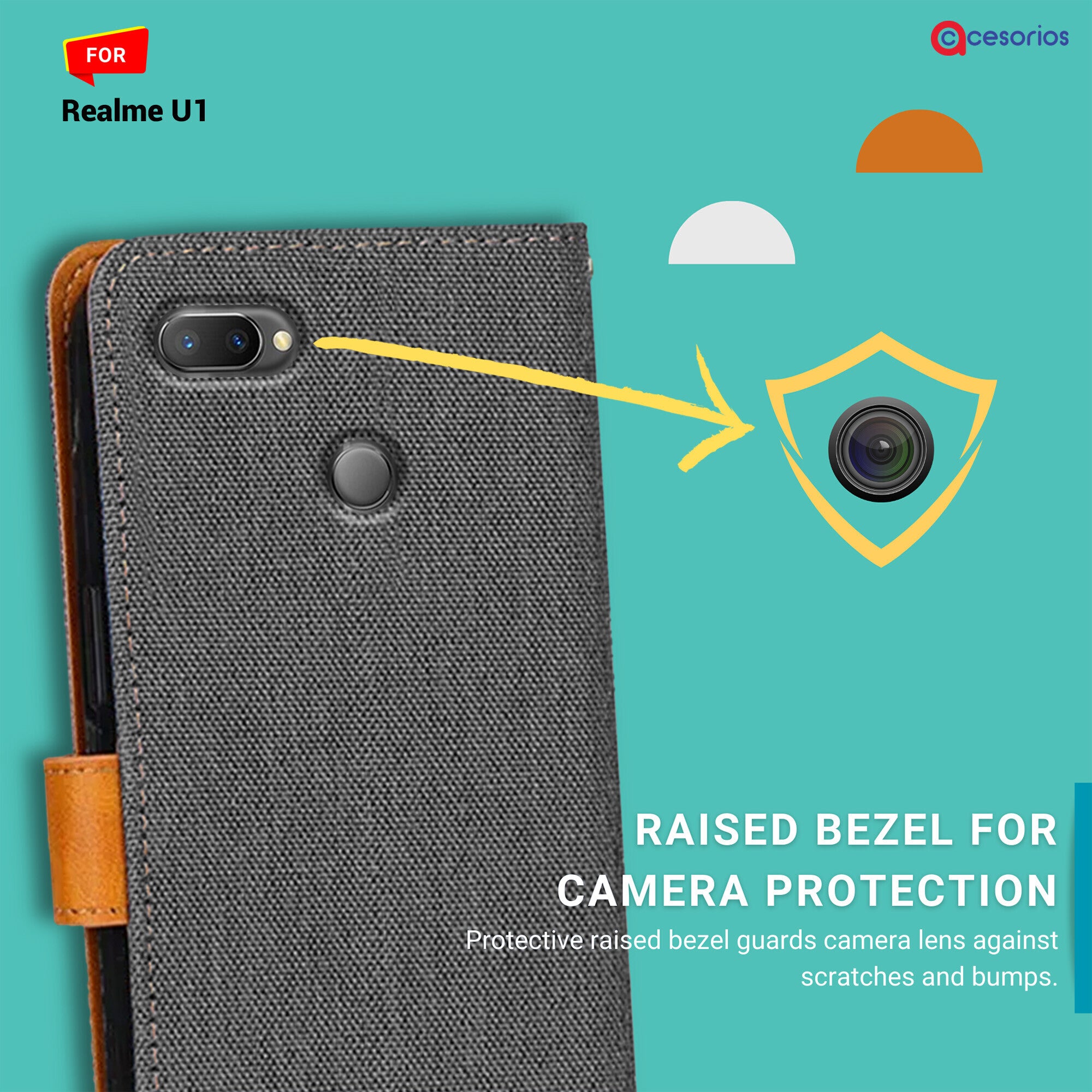 Accesorios Realme U1 denim flip cover – Grey – Image 2 #color_grey