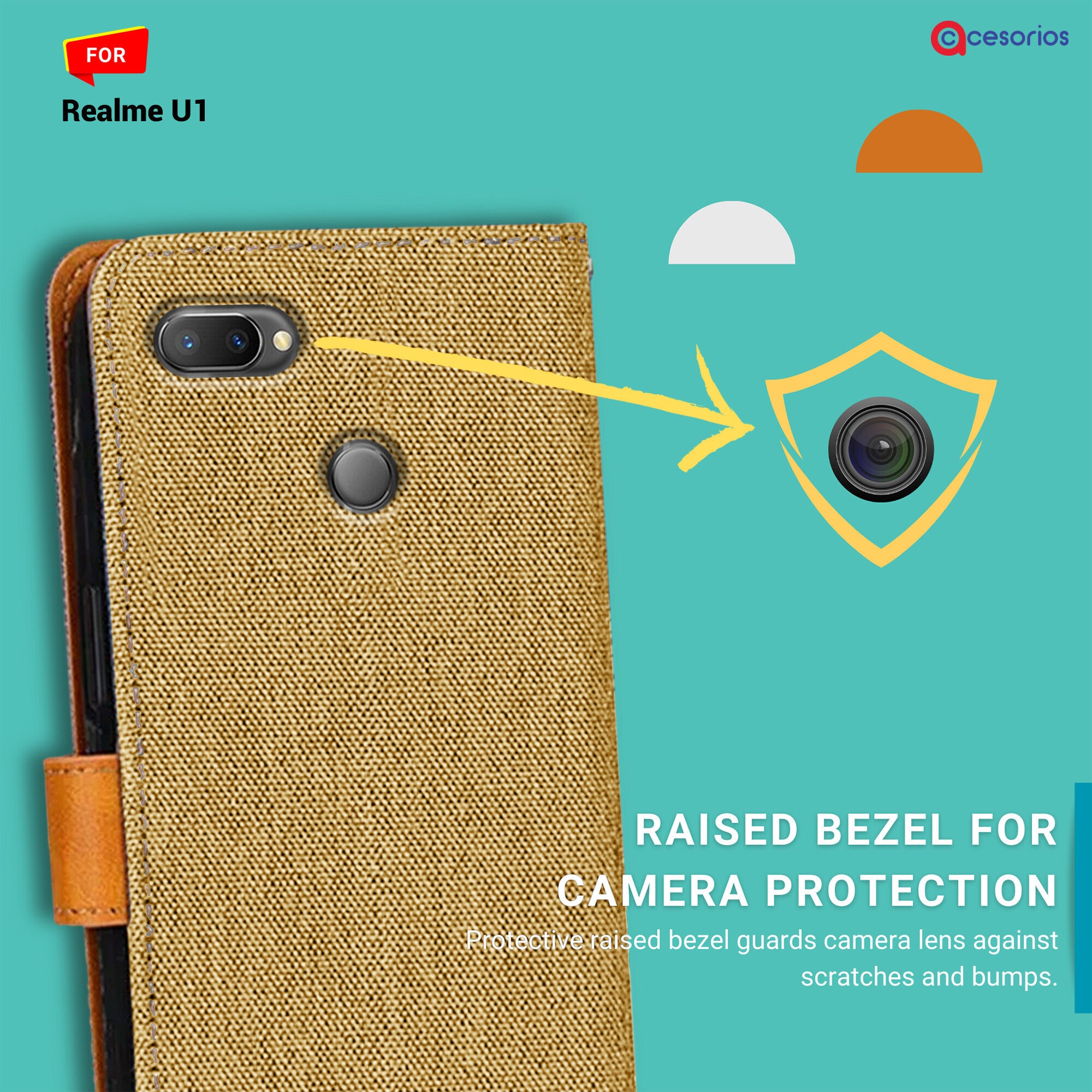 Accesorios Realme U1 denim flip cover – Light Brown – Image 2 #color_light brown