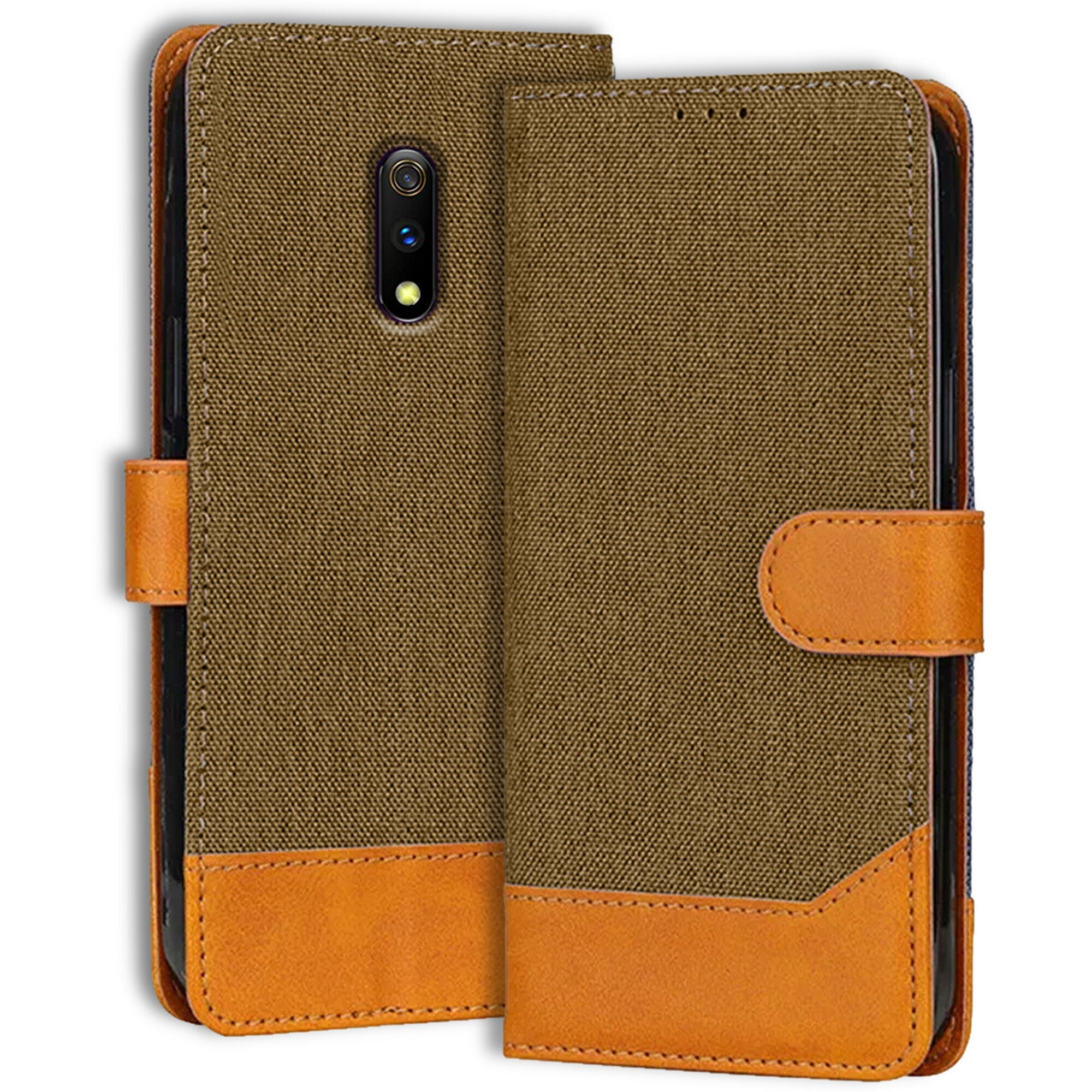 Accesorios Realme X denim flip cover – Dark Brown – Image 1 #color_dark brown
