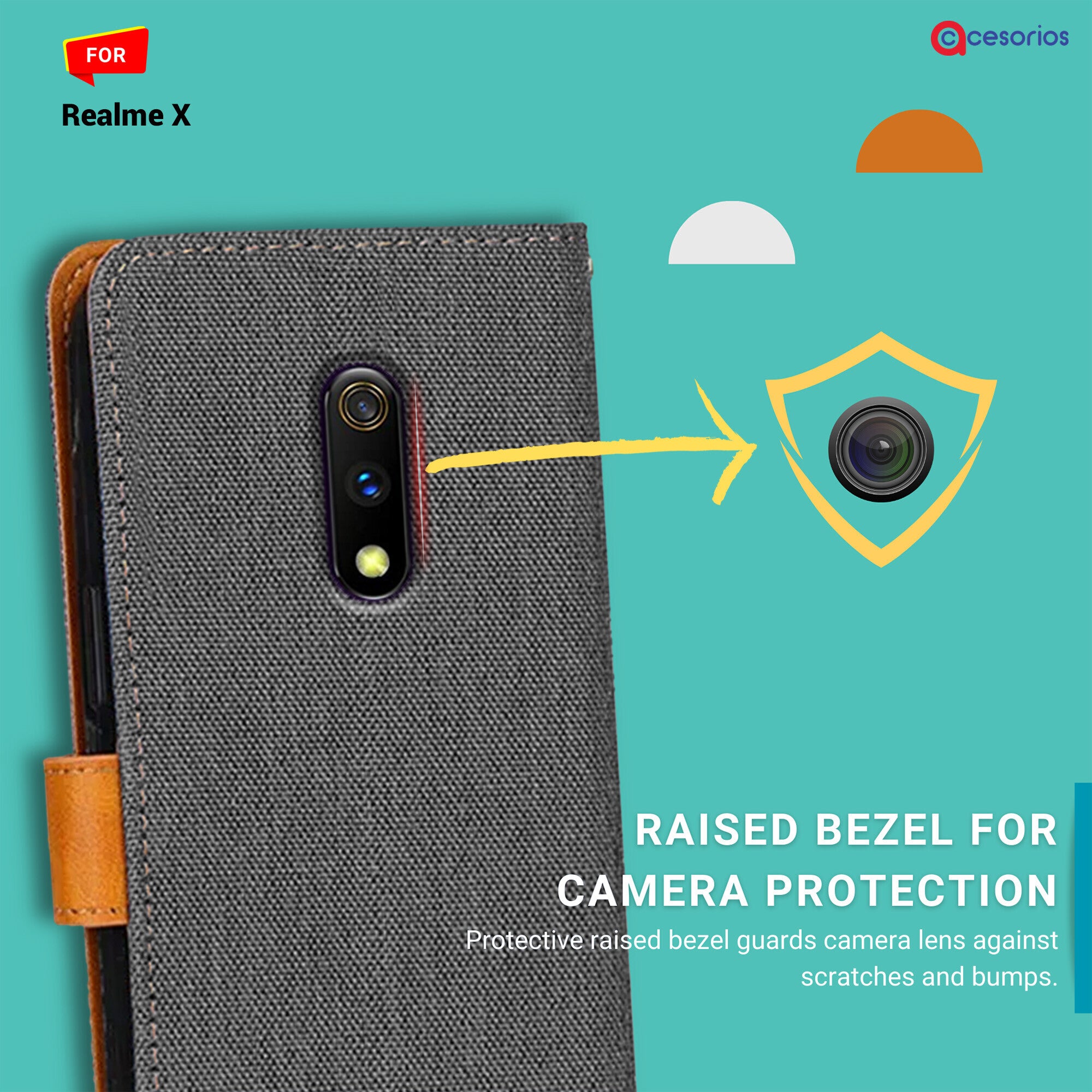 Accesorios Realme X denim flip cover – Grey – Image 2 #color_grey