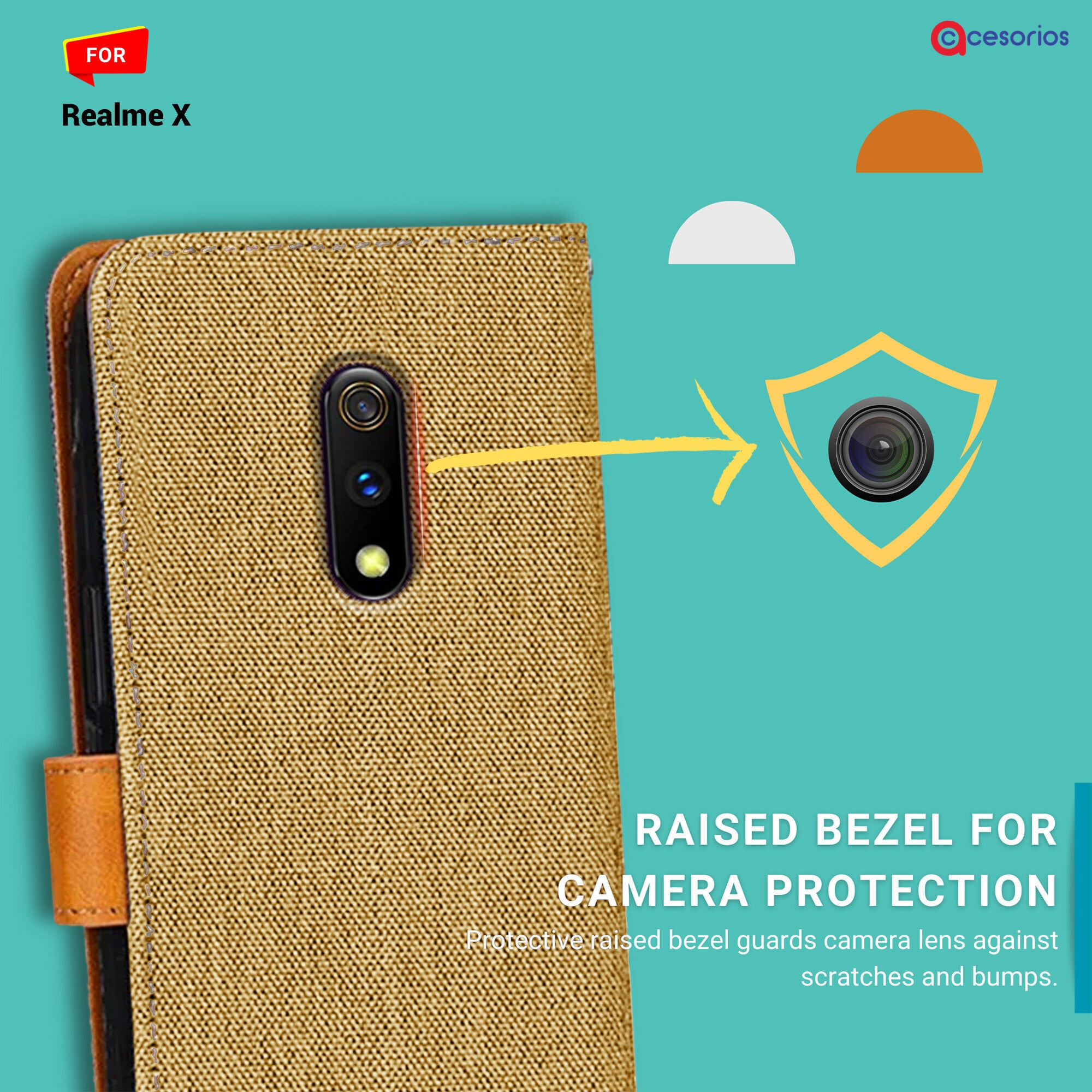 Accesorios Realme X denim flip cover – Light Brown – Image 2 #color_light brown