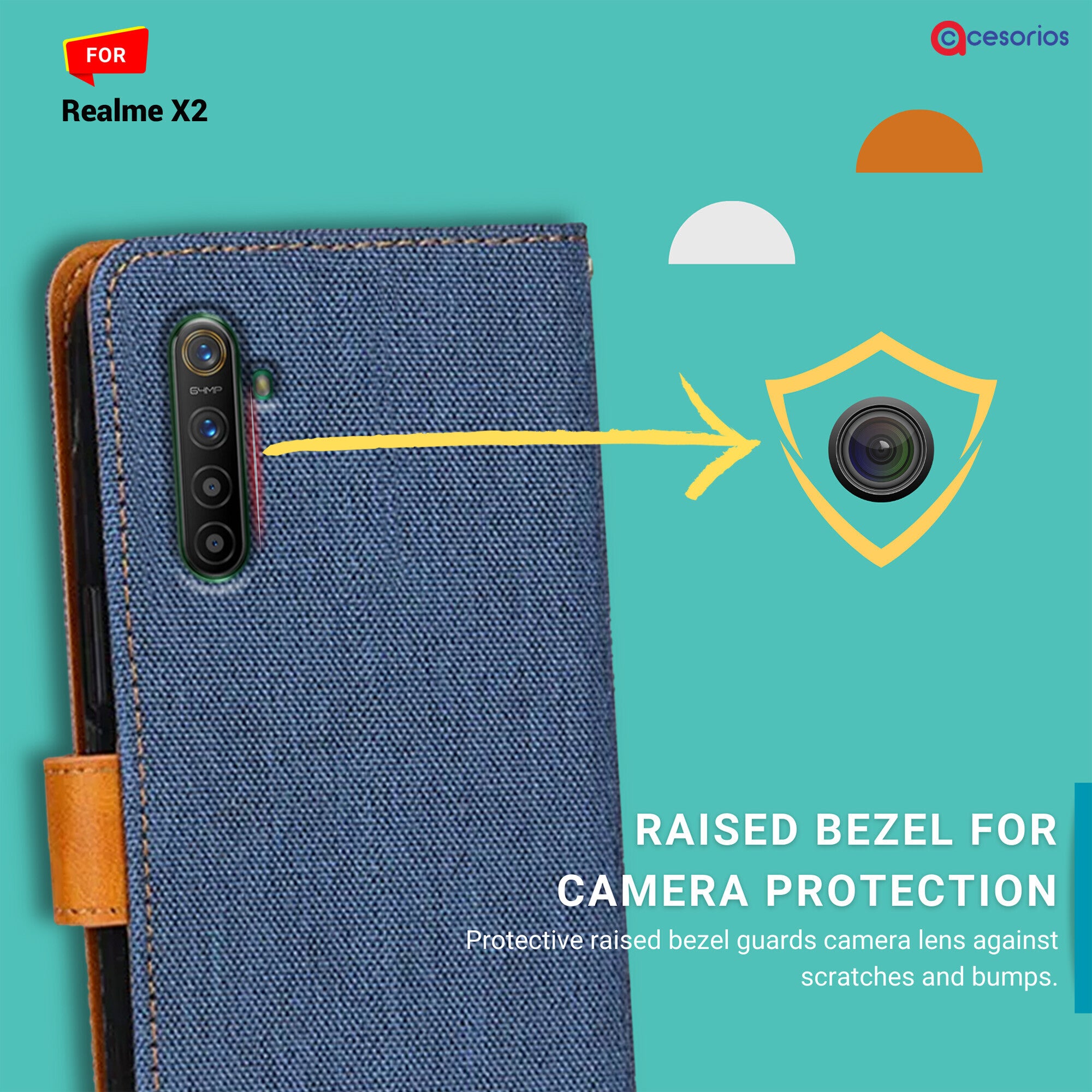 Accesorios Realme X2 denim flip cover – Blue – Image 2 #color_blue