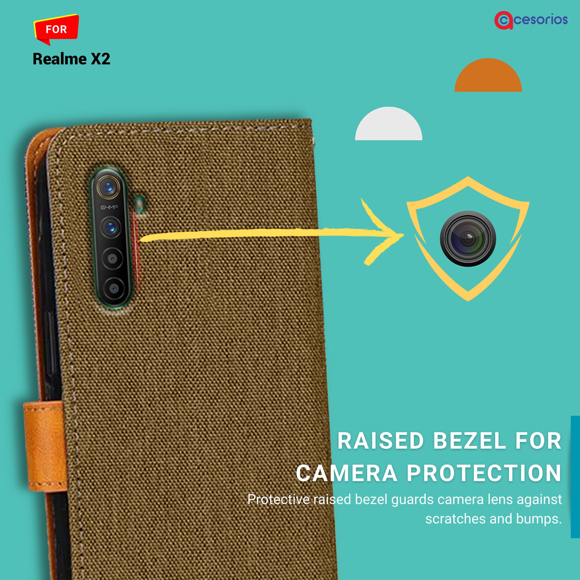Accesorios Realme X2 denim flip cover – Dark Brown – Image 2 #color_dark brown