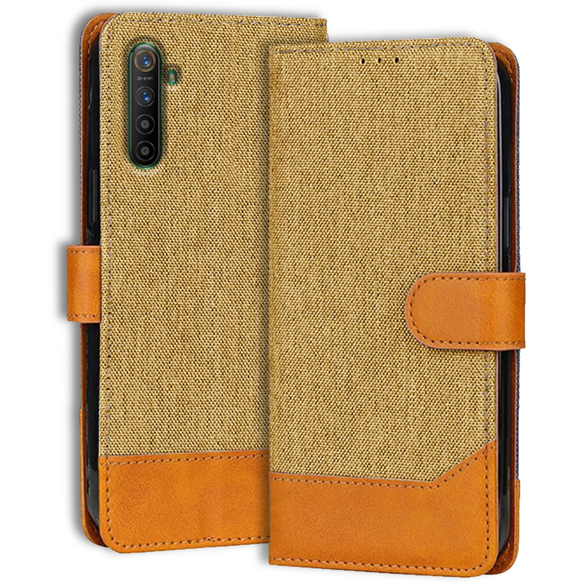 Accesorios Realme X2 denim flip cover – Light Brown – Image 1 #color_light brown