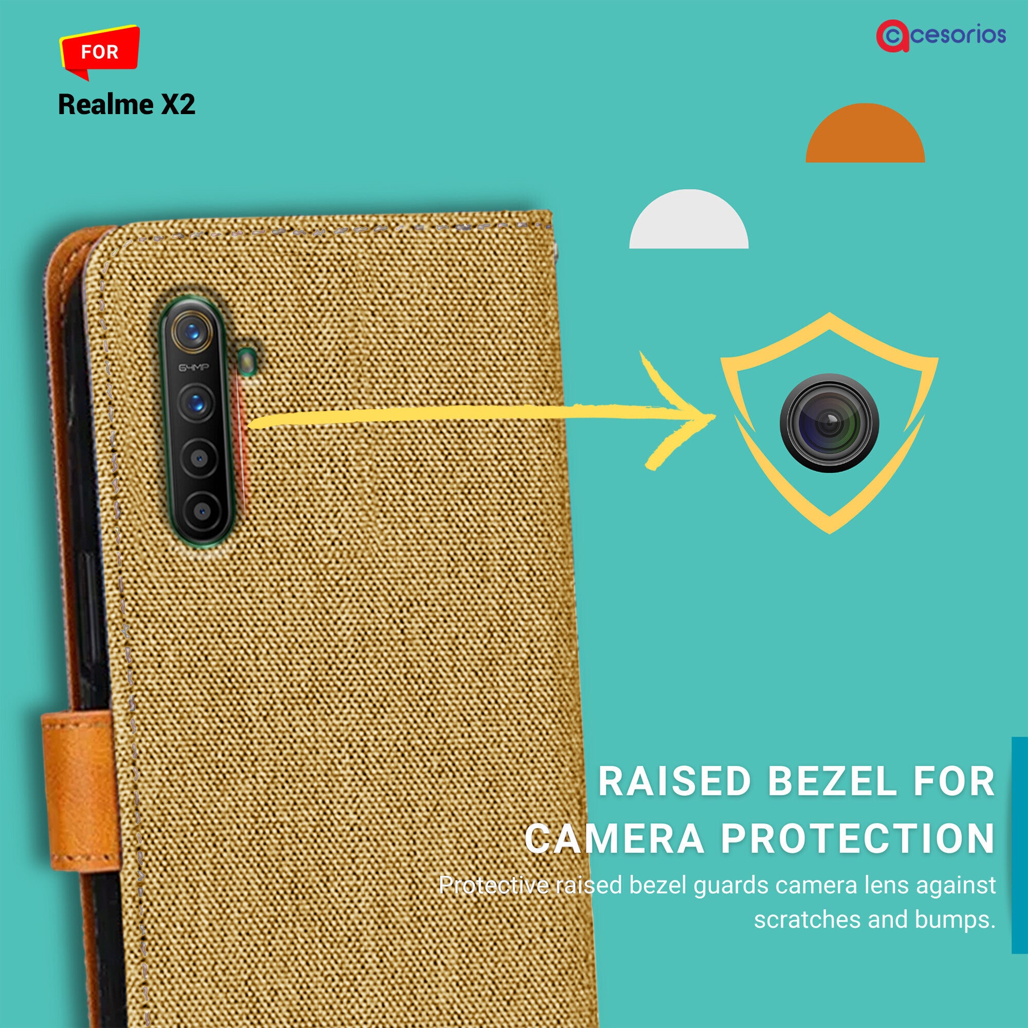 Accesorios Realme X2 denim flip cover – Light Brown – Image 2 #color_light brown