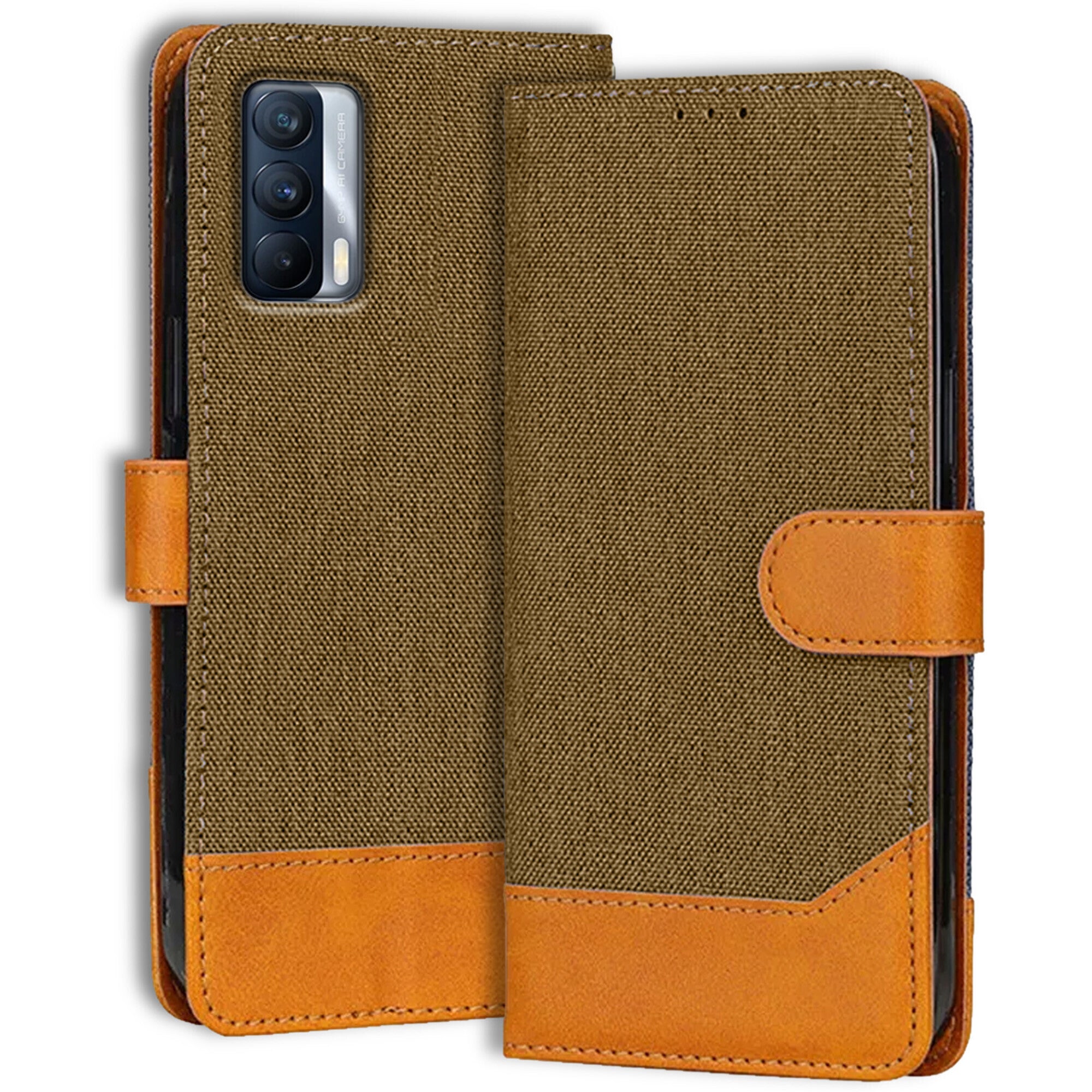 Accesorios Realme X7 denim flip cover – Dark Brown – Image 1 #color_dark brown