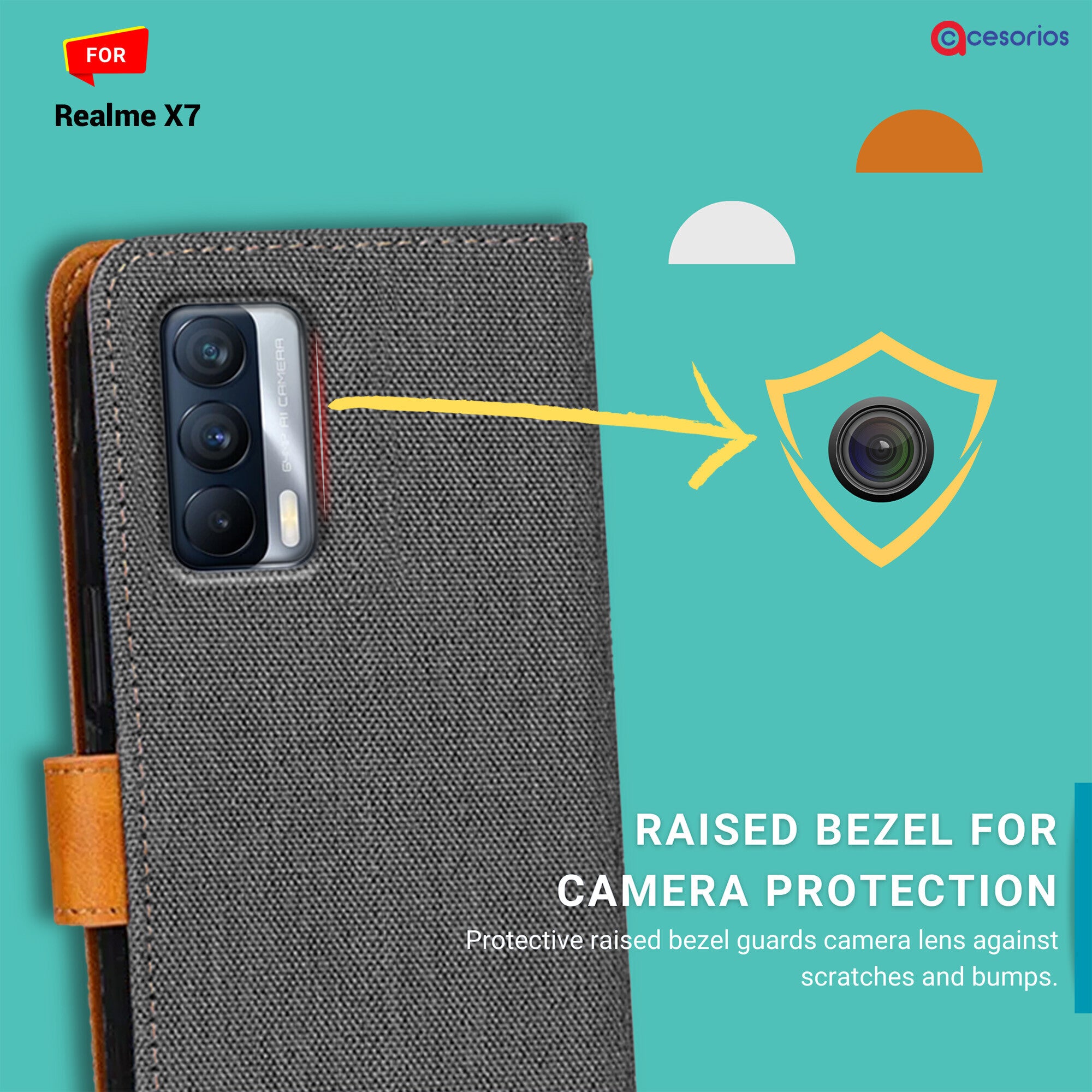 Accesorios Realme X7 denim flip cover – Grey – Image 2 #color_grey