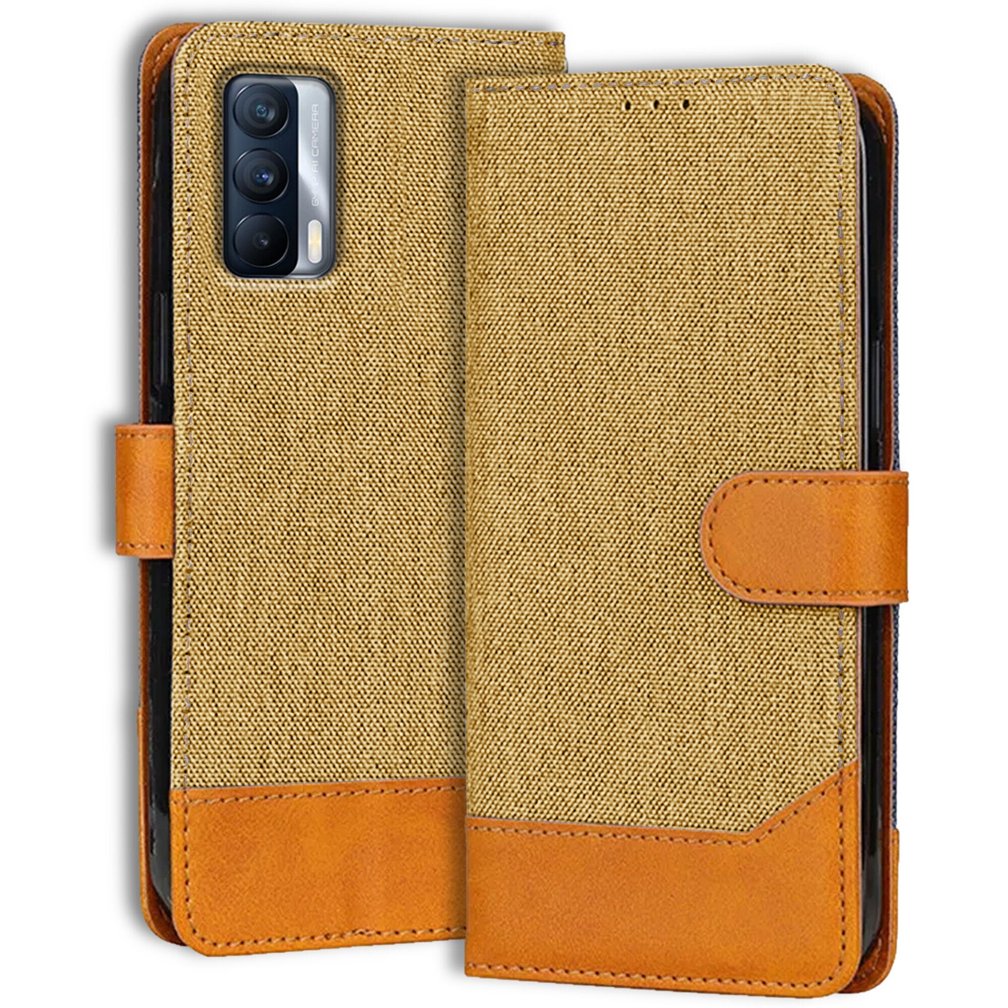 Accesorios Realme X7 denim flip cover – Light Brown – Image 1 #color_light brown