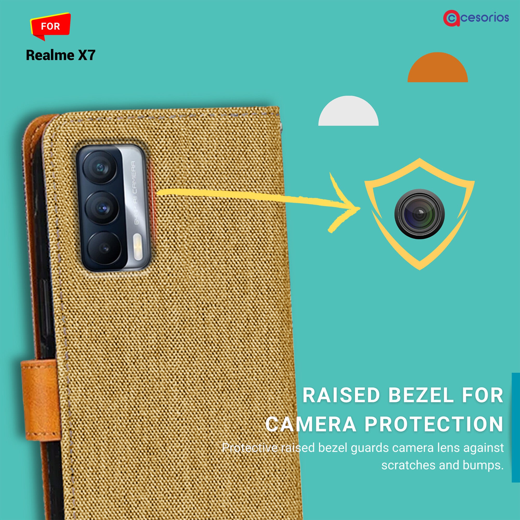 Accesorios Realme X7 denim flip cover – Light Brown – Image 2 #color_light brown