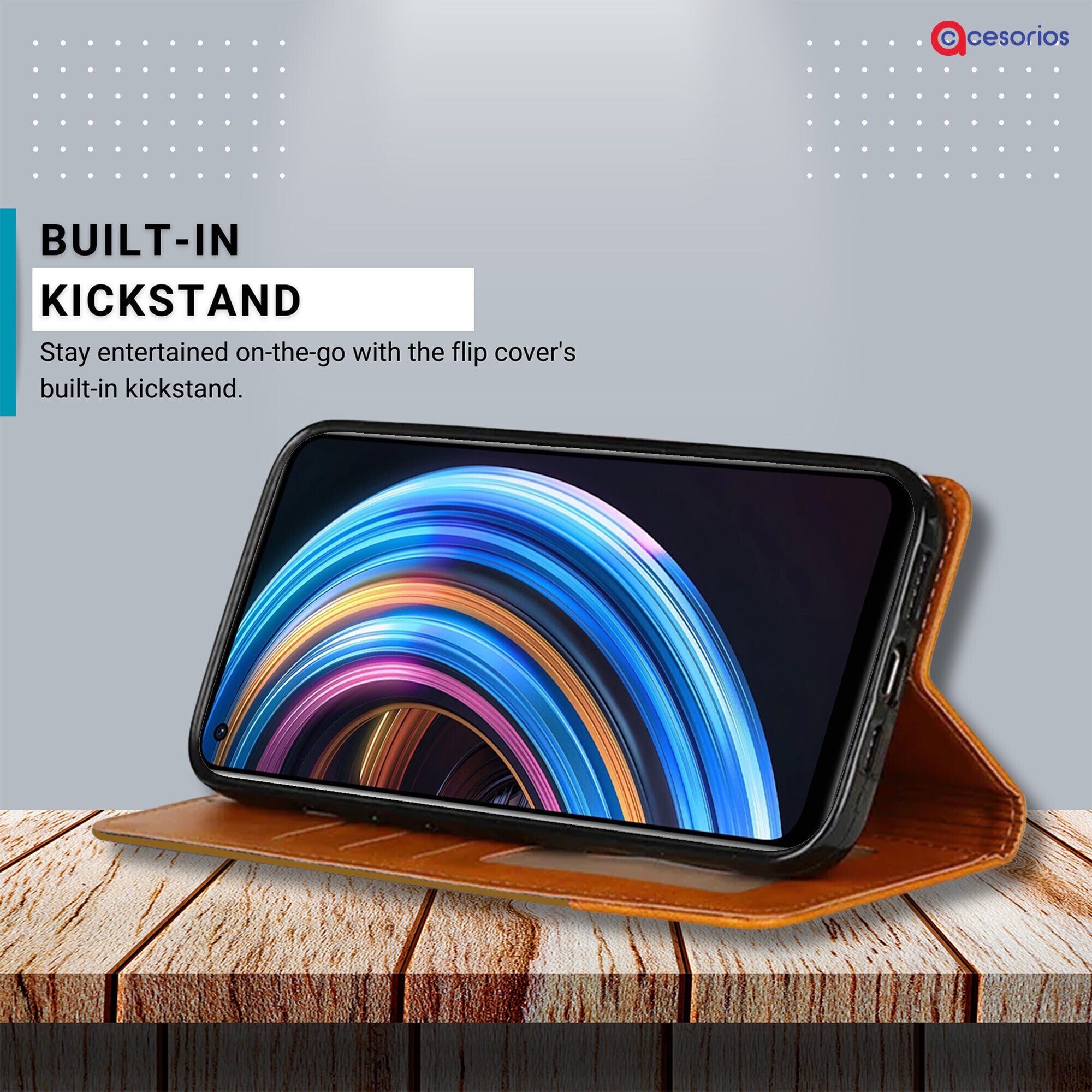 Accesorios Realme X7 denim flip cover – Light Brown – Image 4 #color_light brown