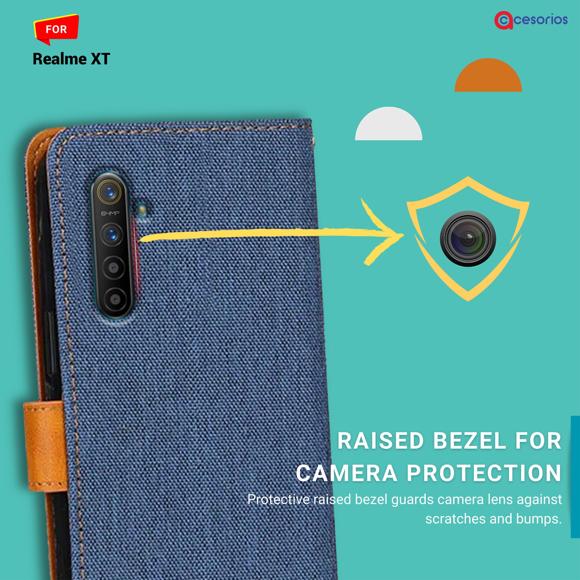 Accesorios Realme Xt denim flip cover – Blue – Image 2 #color_blue