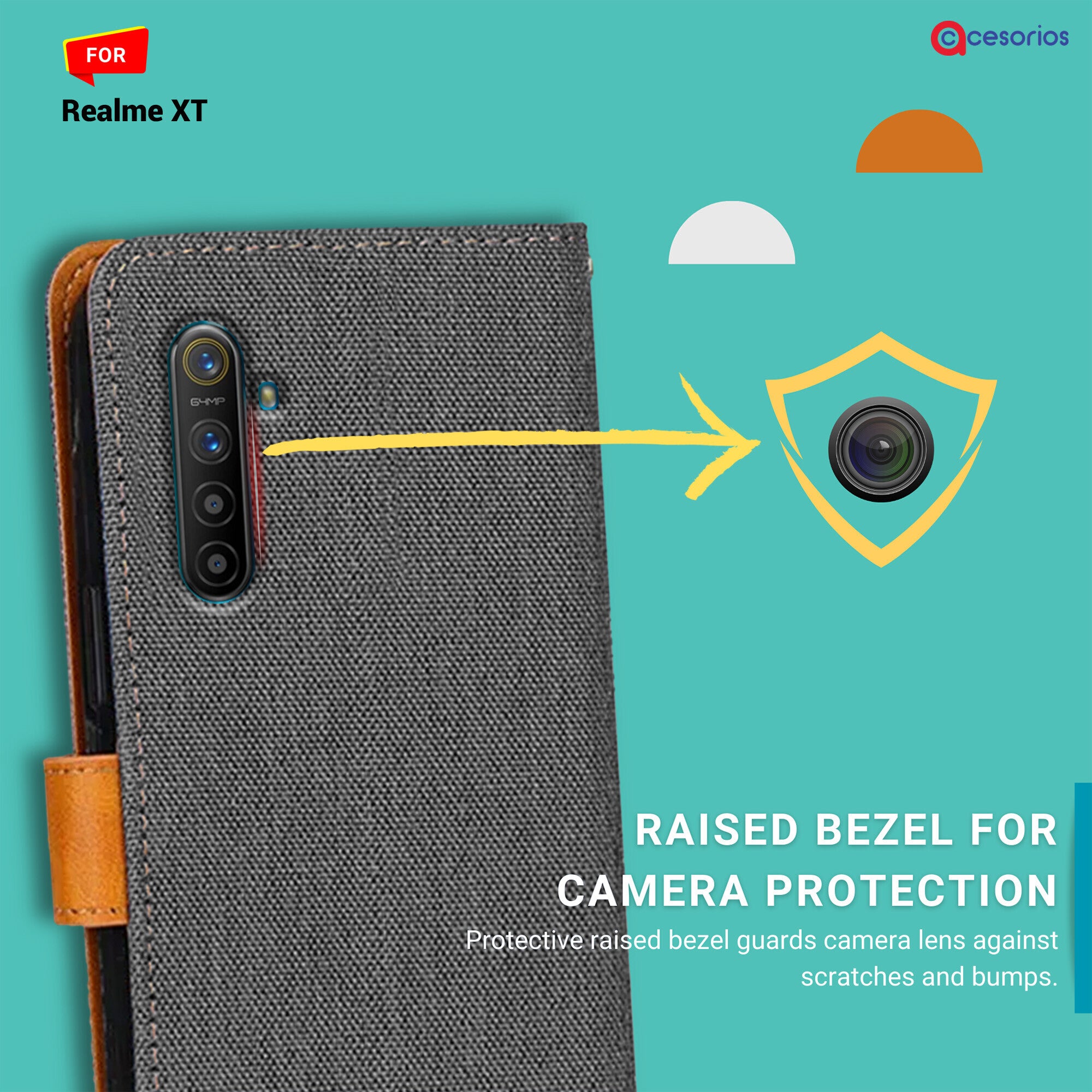 Accesorios Realme Xt denim flip cover – Grey – Image 2 #color_grey