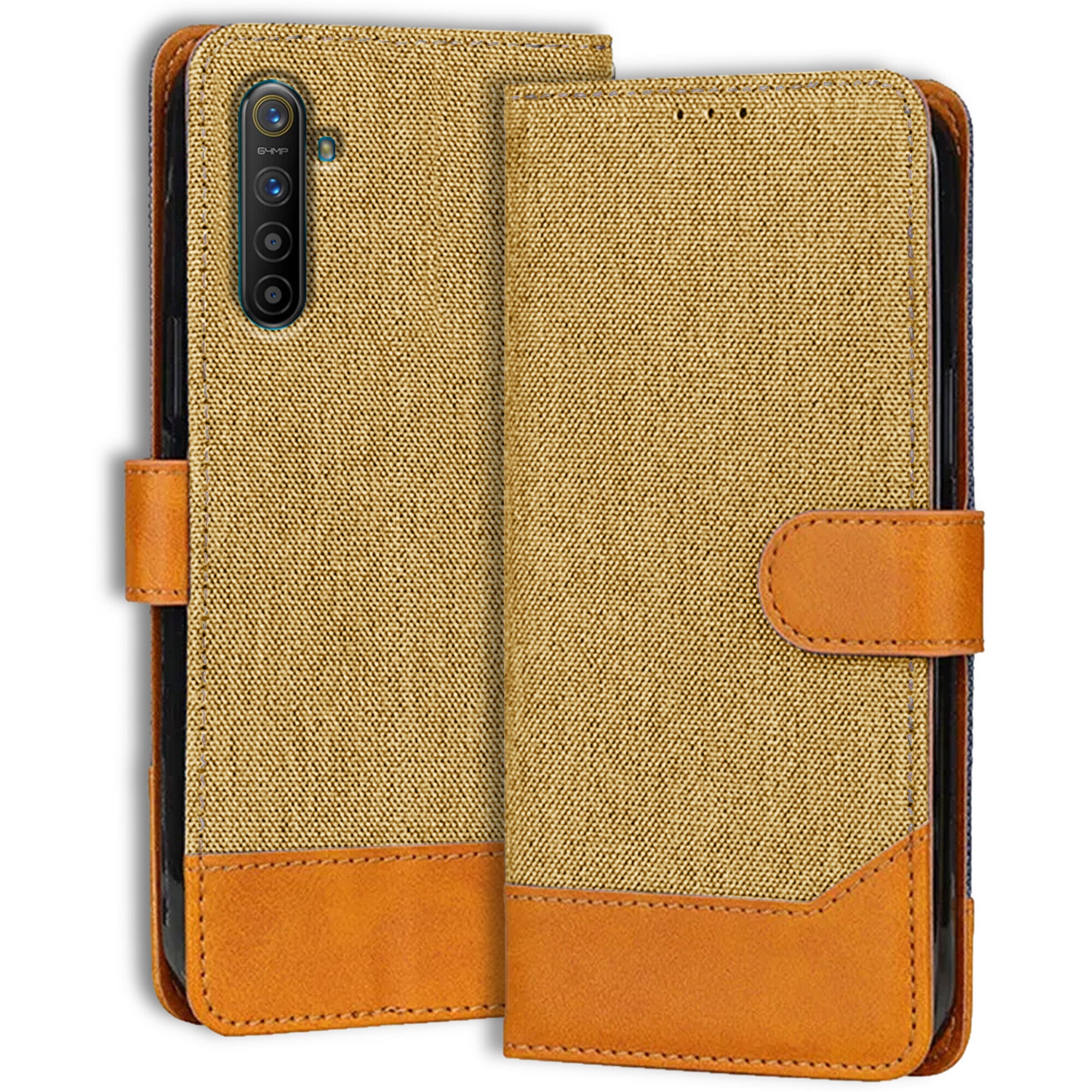 Accesorios Realme Xt denim flip cover – Light Brown – Image 1 #color_light brown
