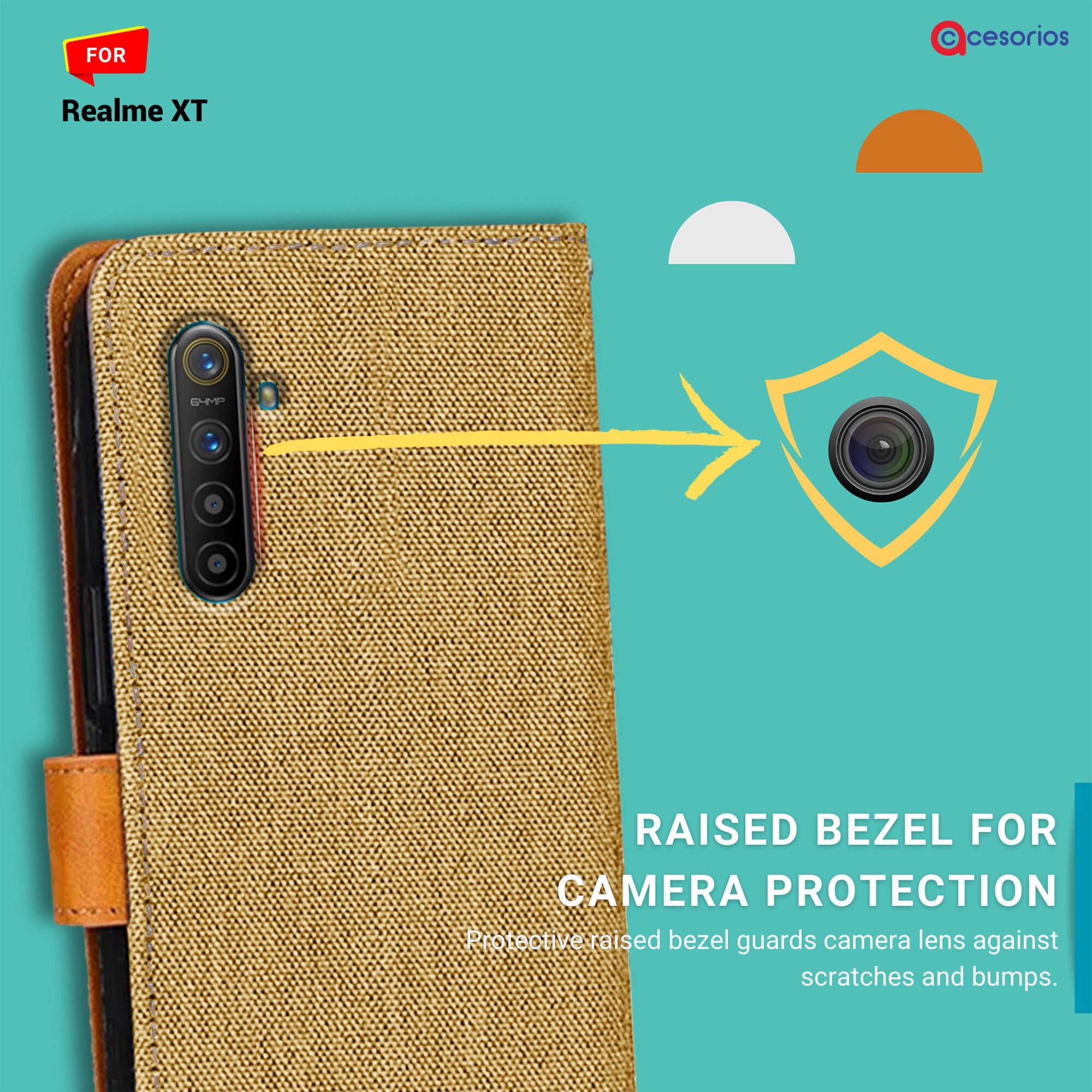 Accesorios Realme Xt denim flip cover – Light Brown – Image 2 #color_light brown