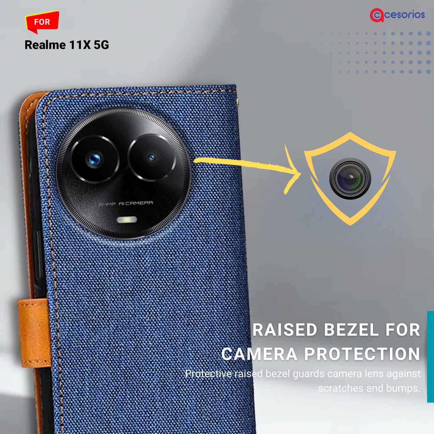Denim & Leather back panel — Realme 11X 5G in Blue mobile case