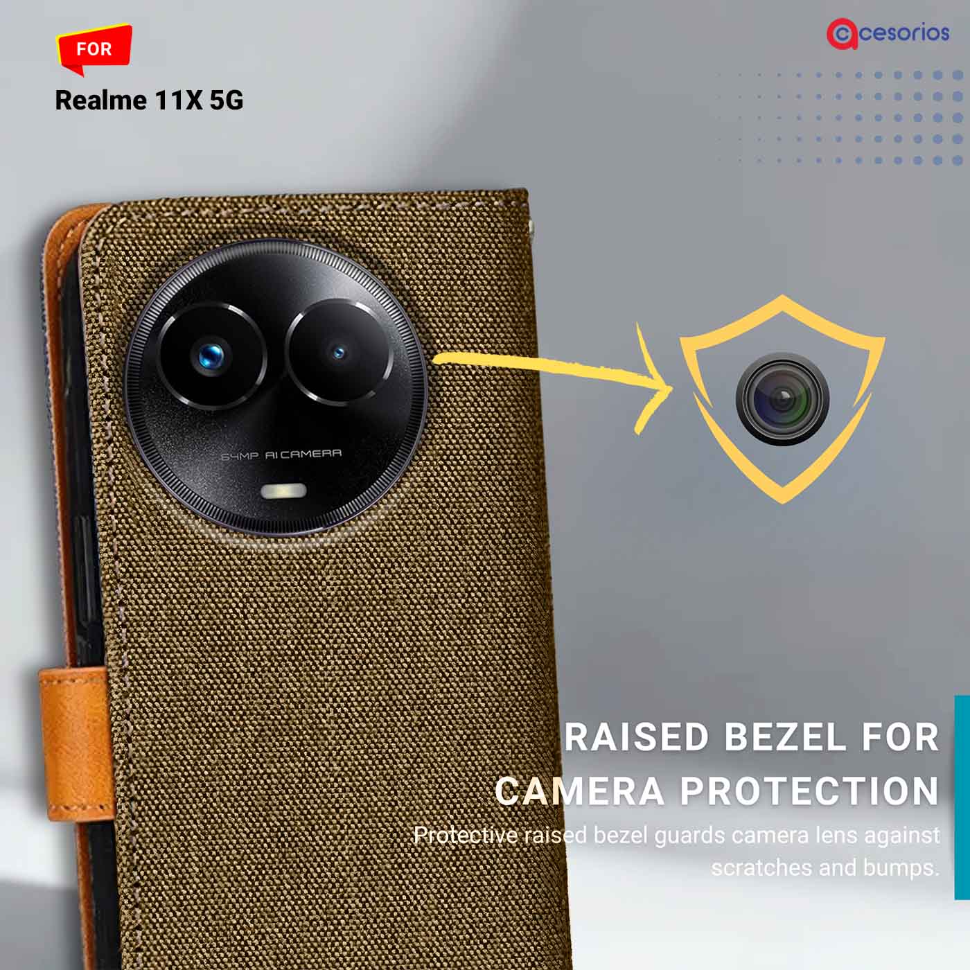 Denim & Leather back panel — Realme 11X 5G in Dark Brown mobile case