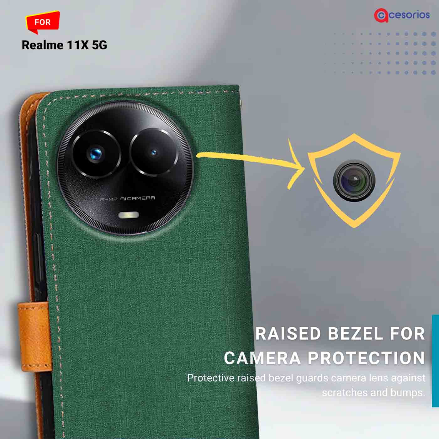 Canvas & Suede back panel — Realme 11X 5G in Green mobile case