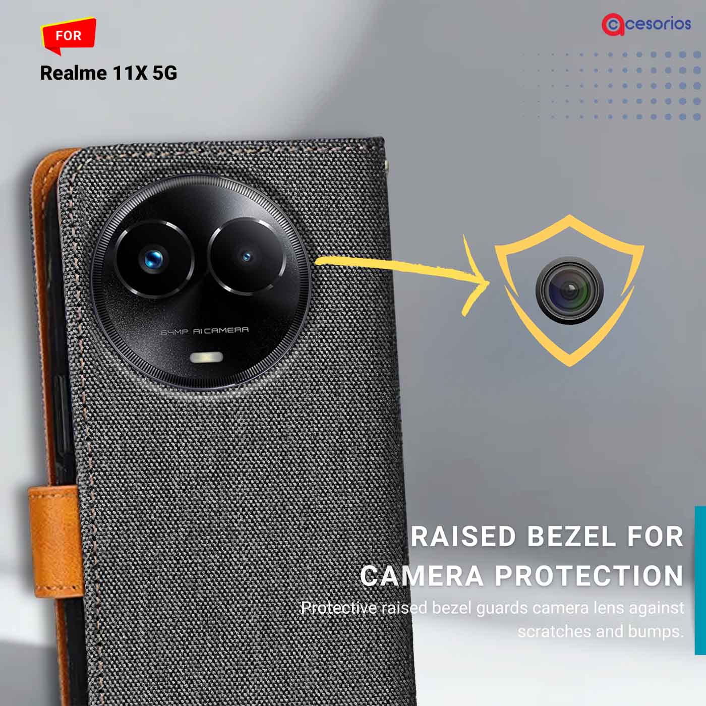 Denim & Leather back panel — Realme 11X 5G in Grey mobile case