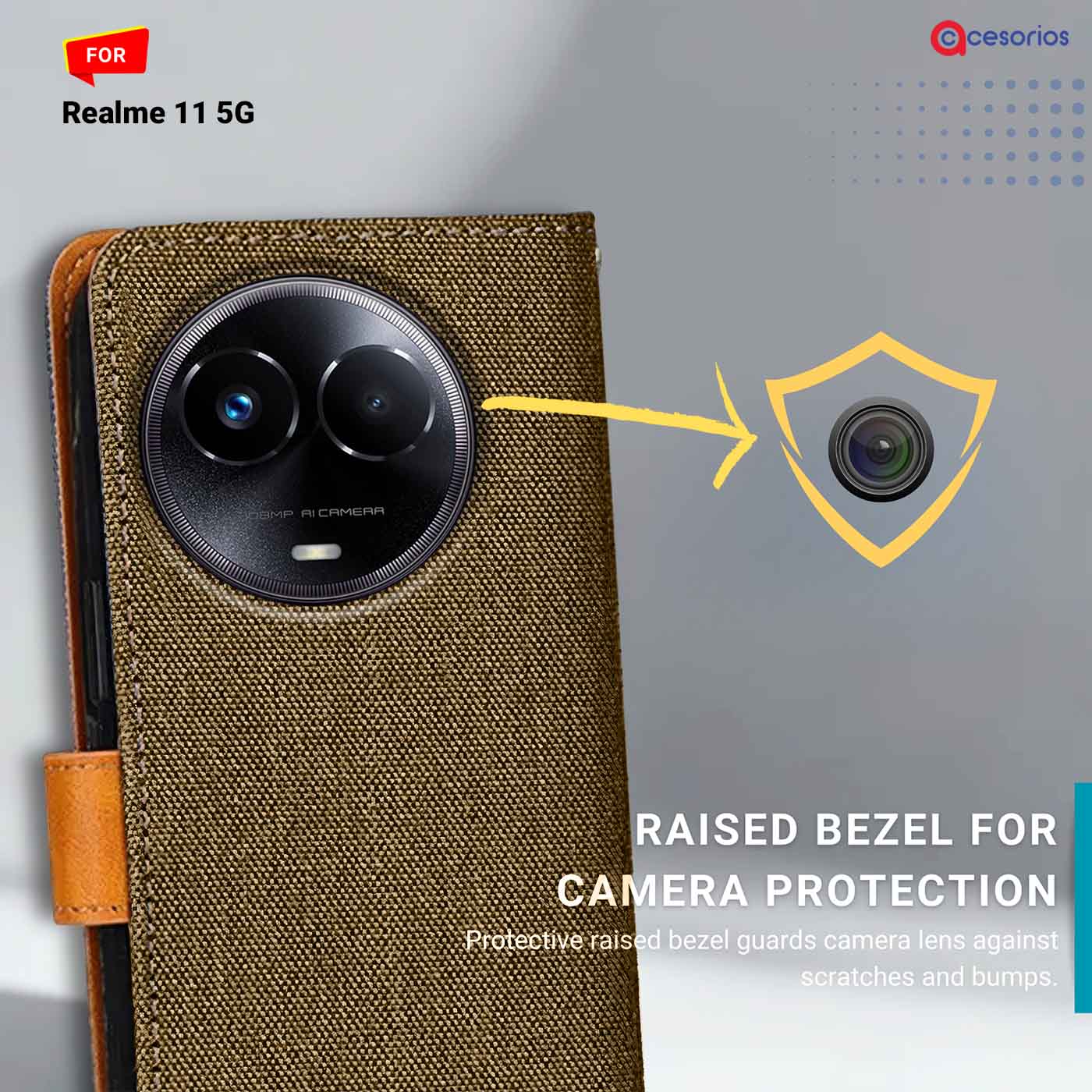 Denim & Leather back panel — Realme 11 5G in Dark Brown mobile case