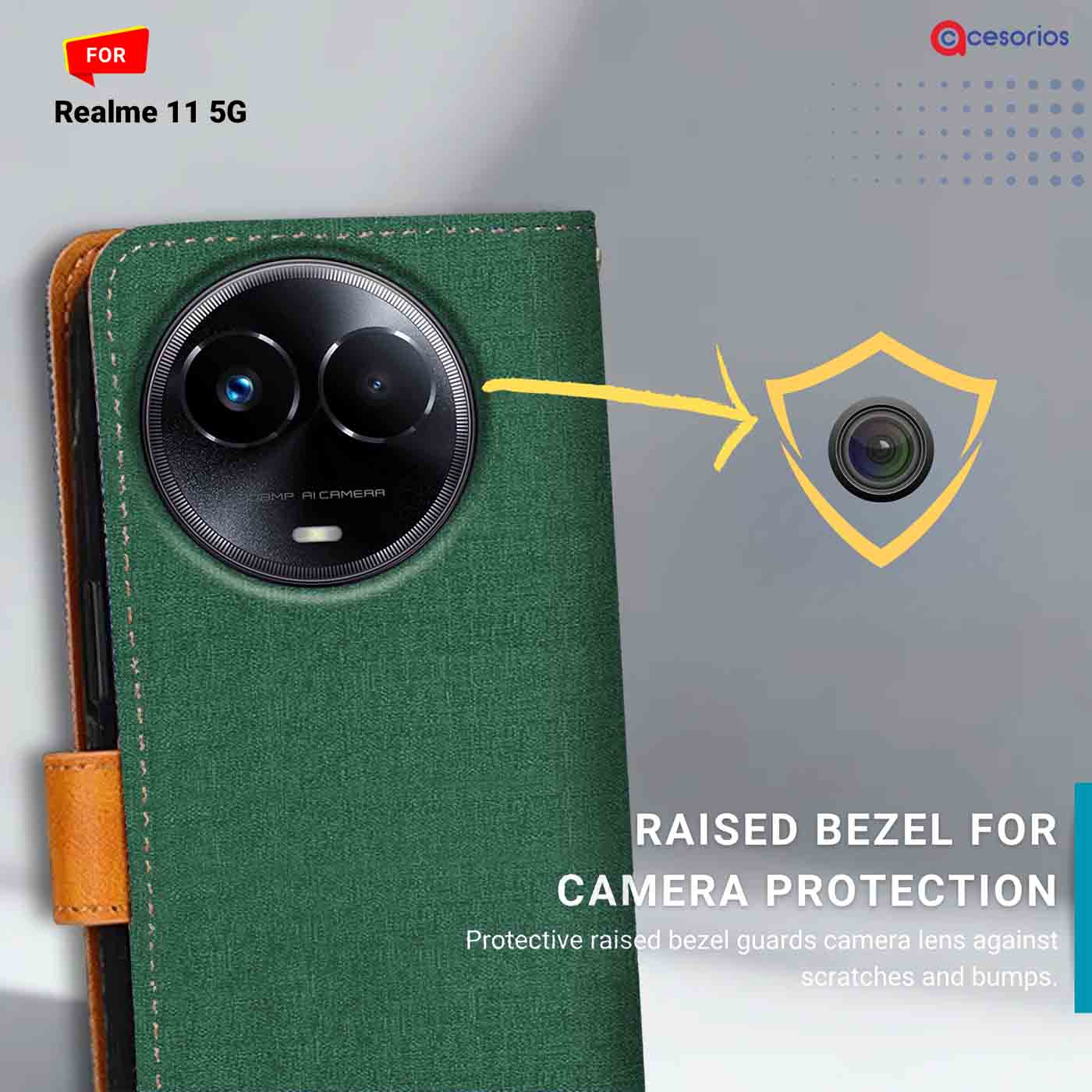 Canvas & Suede back panel — Realme 11 5G in Green mobile case