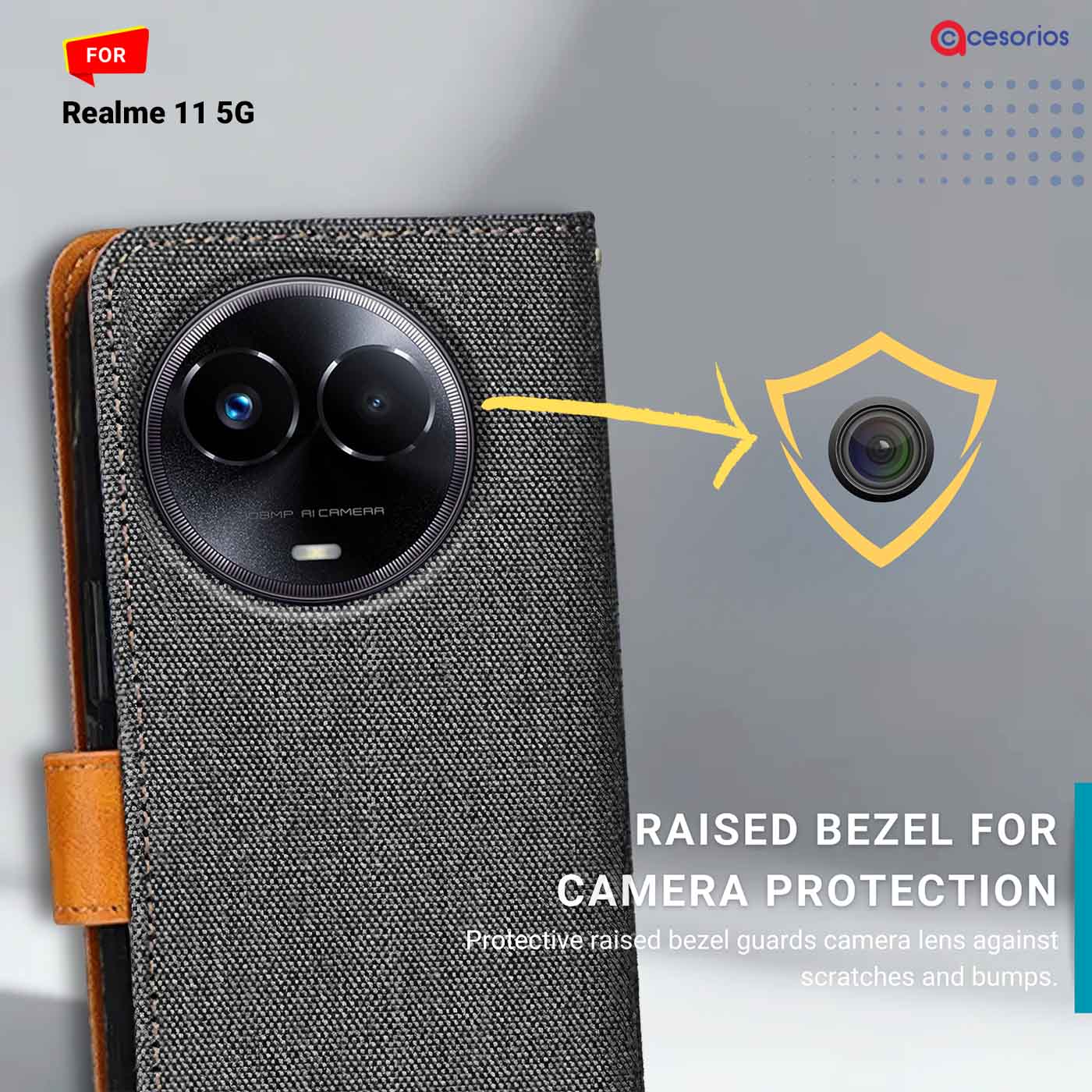 Denim & Leather back panel — Realme 11 5G in Grey mobile case