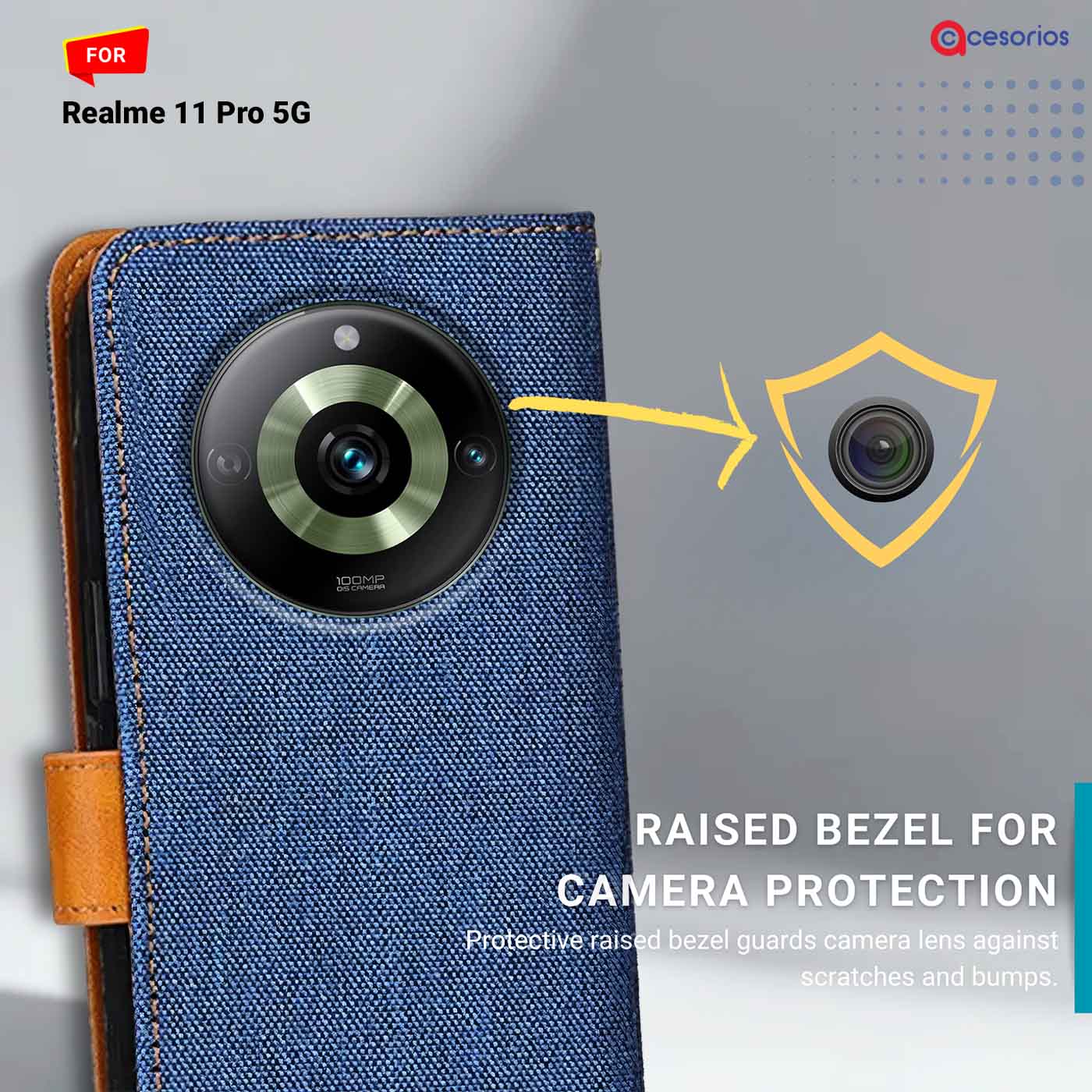 Denim & Leather back panel — Realme 11 Pro 5G in Blue mobile case