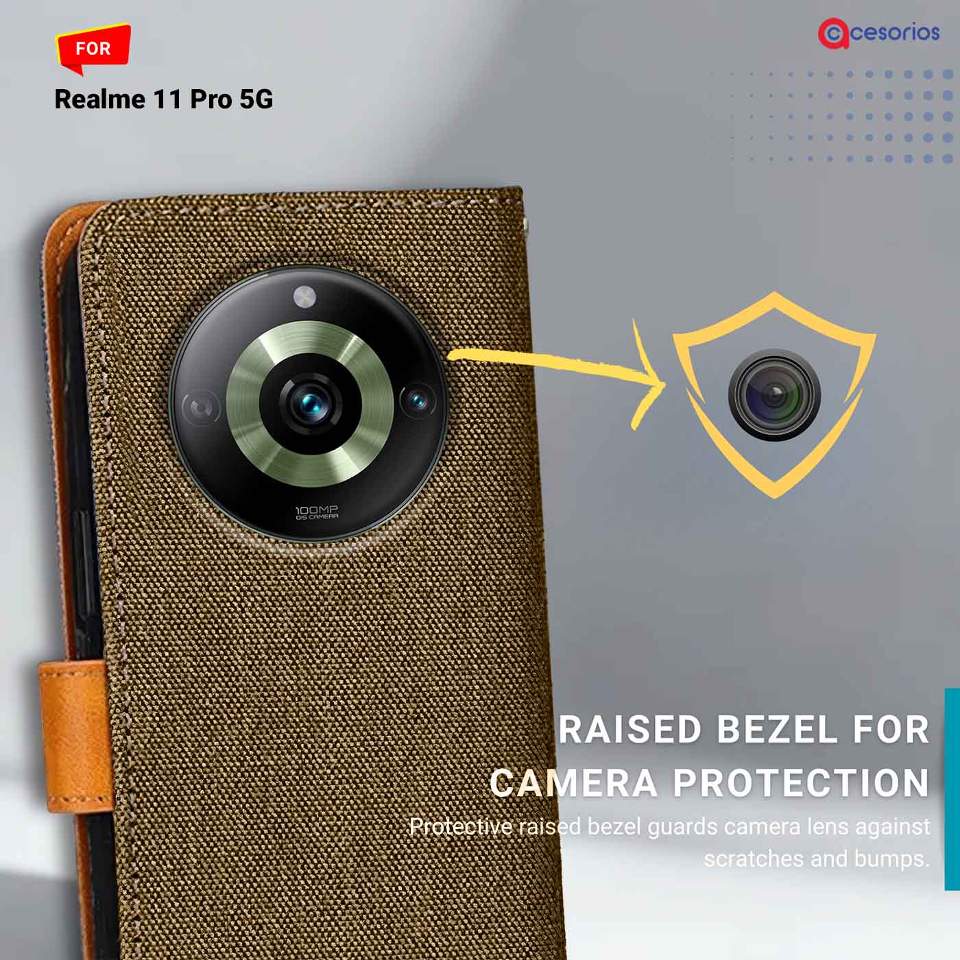 Denim & Leather back panel — Realme 11 Pro 5G in Dark Brown mobile case