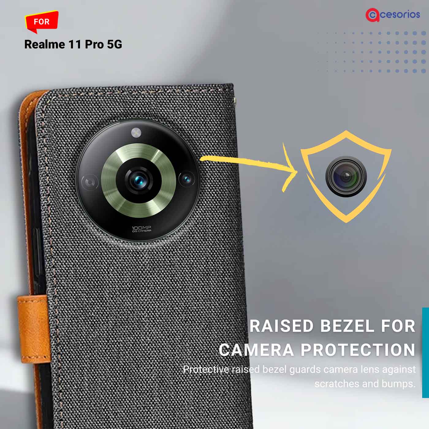 Denim & Leather back panel — Realme 11 Pro 5G in Grey mobile case