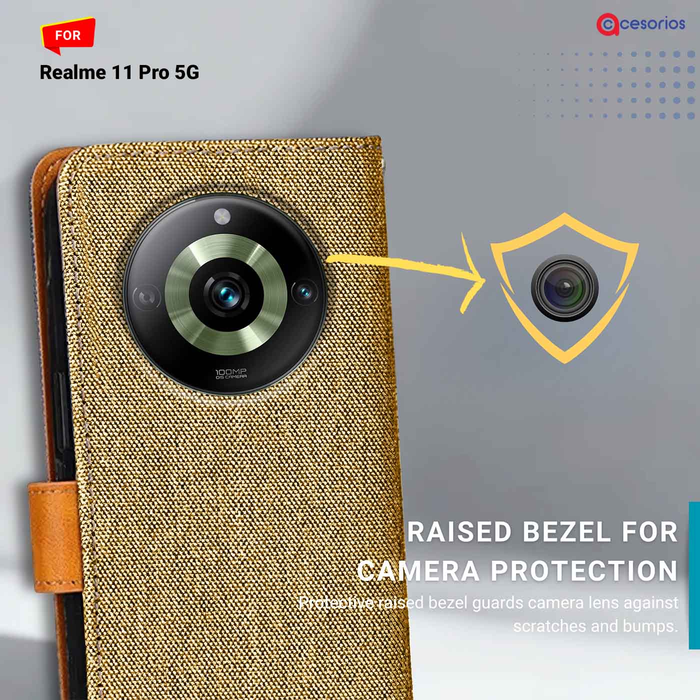 Accesorios Realme 11 Pro 5G denim flip cover – Light Brown – Image 2 #color_light b