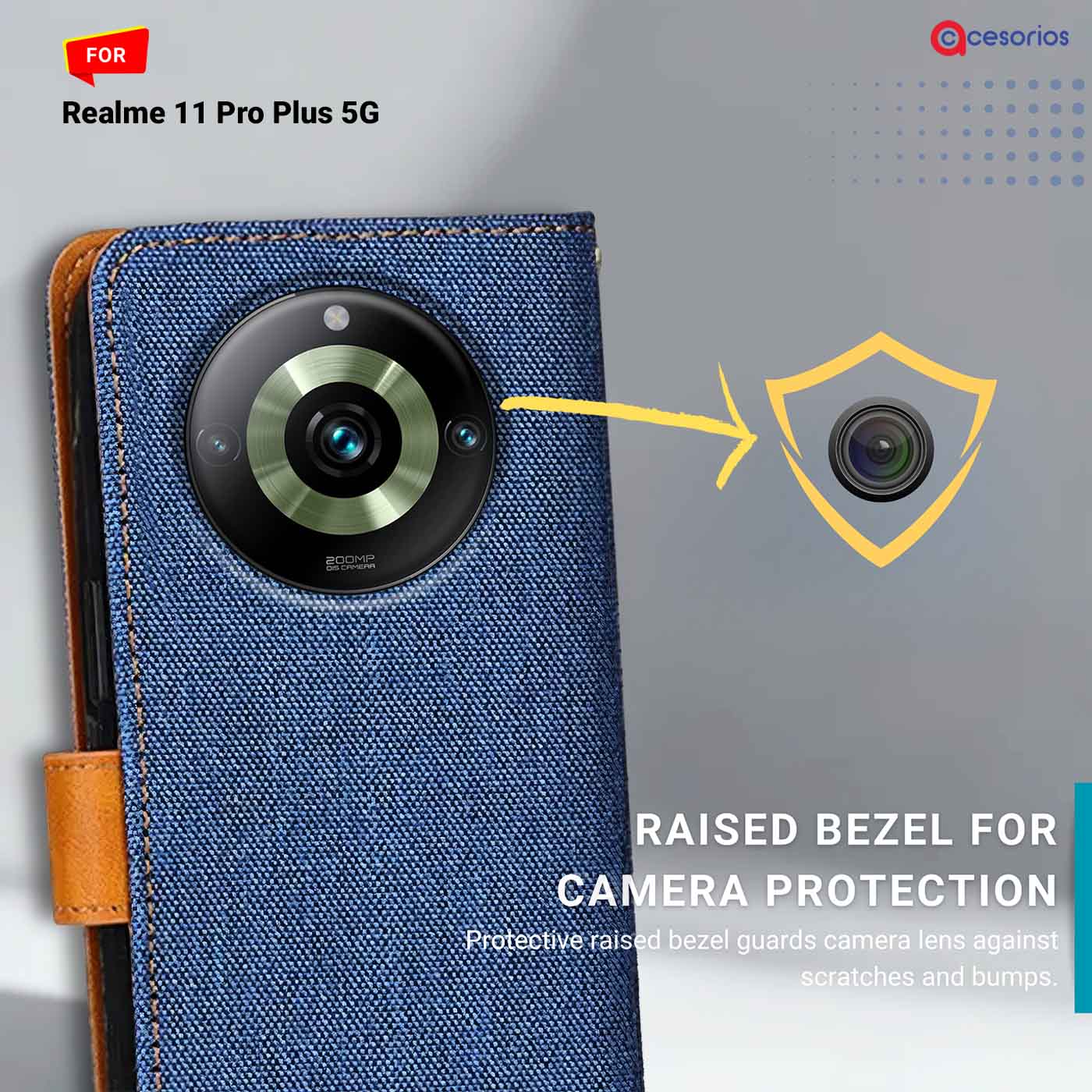 Denim & Leather back panel — Realme 11 Pro Plus 5G in Blue mobile case