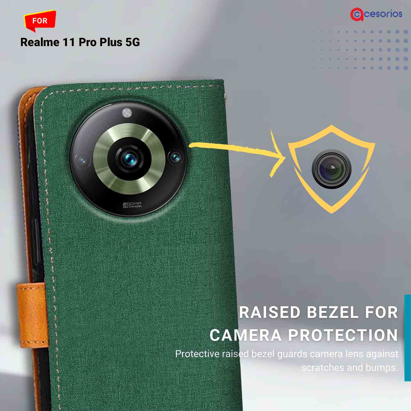 Canvas & Suede back panel — Realme 11 Pro Plus 5G in Green mobile case