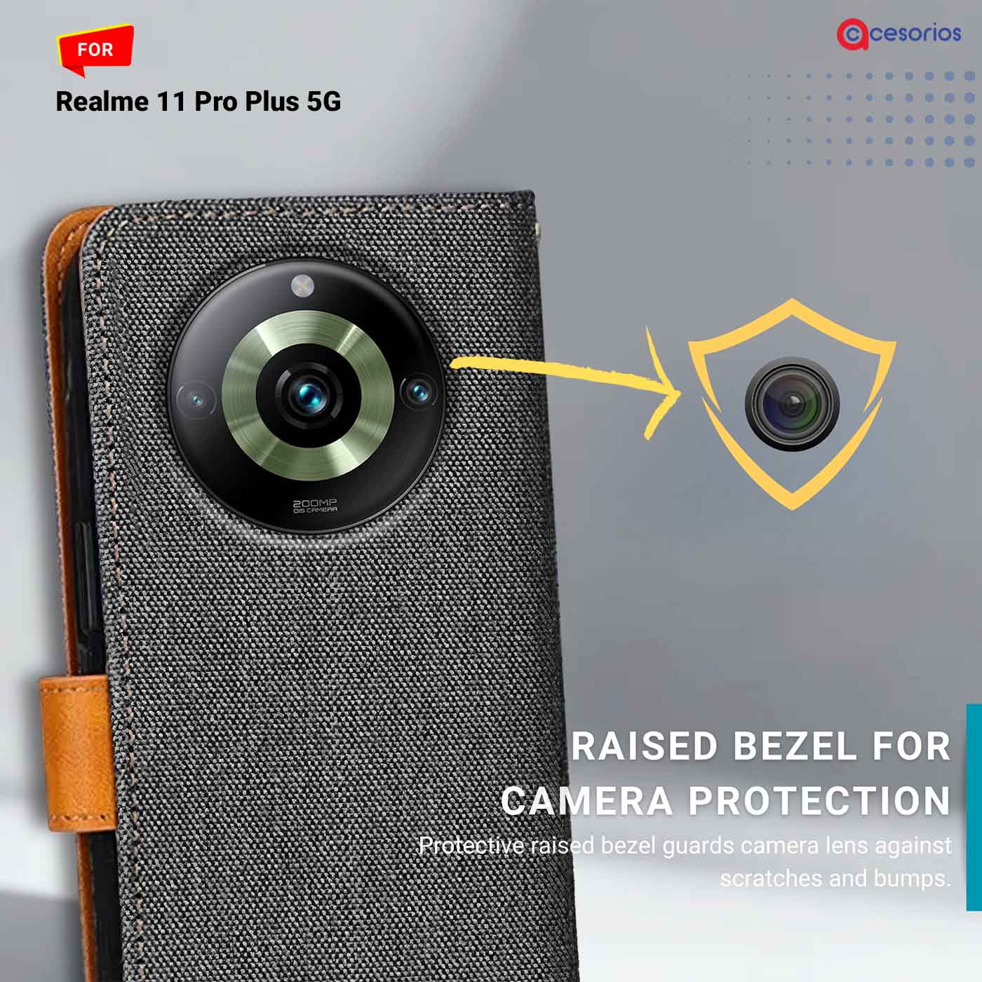 Denim & Leather back panel — Realme 11 Pro Plus 5G in Grey mobile case